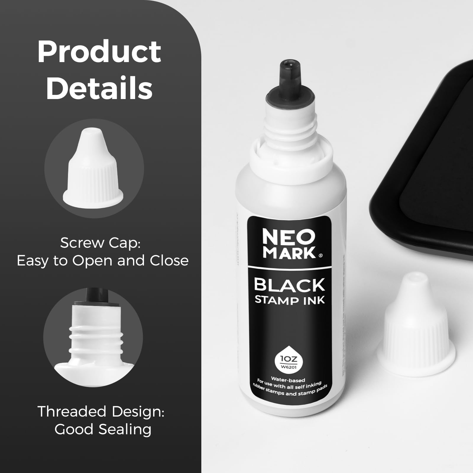 Premium Quick-Drying Stamp Ink - AP-Certified Non-Toxic Black Ink Refill (1oz) for Self-Inking Stamps, Date Stamps & Stamp Pads | Perfect for Office, Crafting & Document Signing
