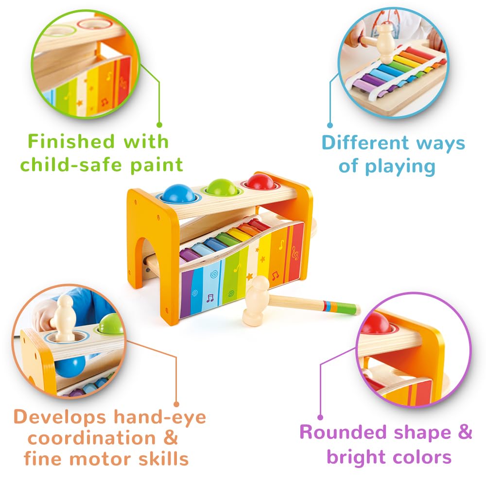 Hape Pound & Tap Bench with Slide Out Xylophone - Durable Wooden Musical Toy for Toddlers | Award-Winning Educational Toy for Kids | Perfect for Early Learning, Music Exploration & Sensory Play