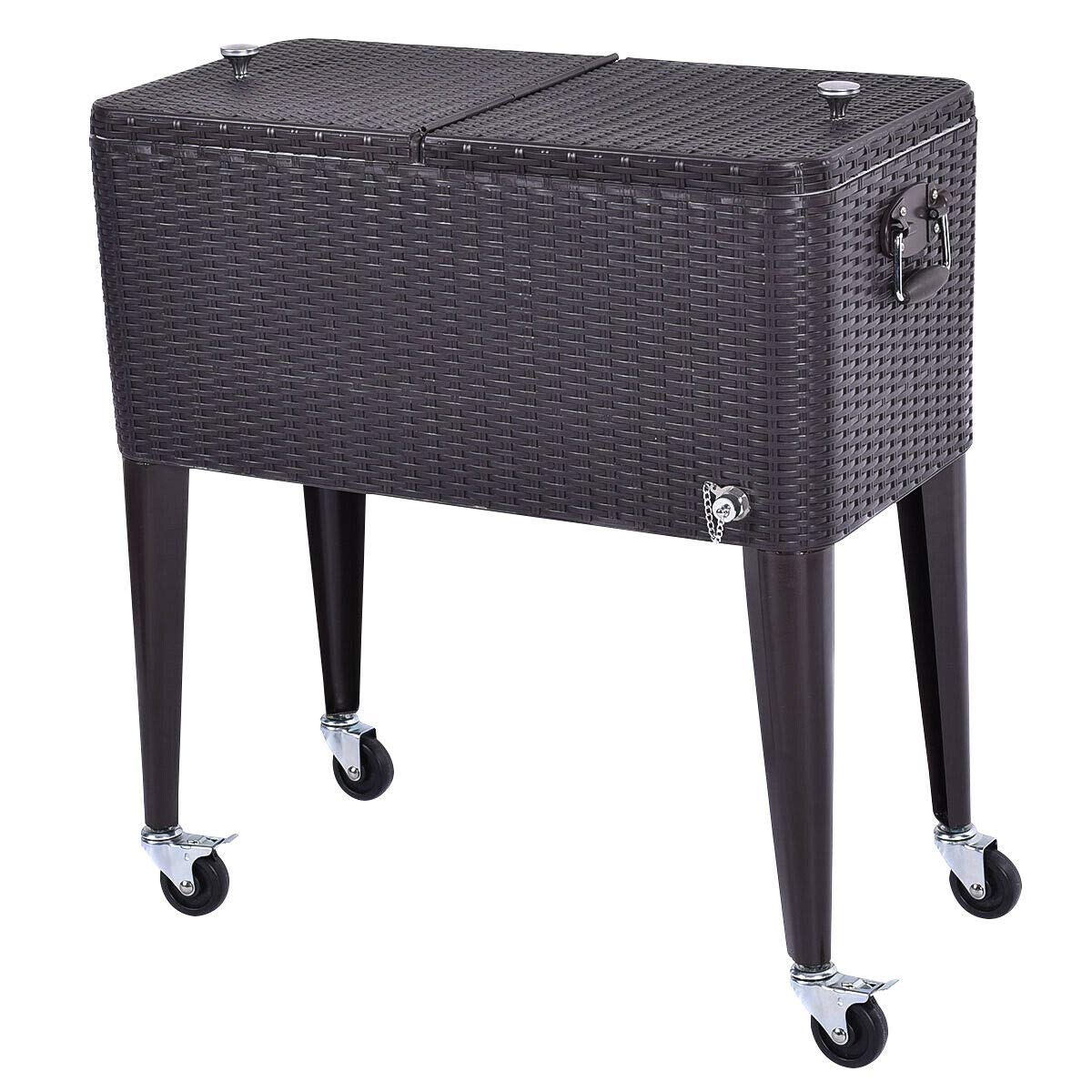 80QT Outdoor Rolling Cooler Cart with Insulated Refrigerator - Portable Ice Chest for Beer, Beverages & Picnic Supplies - Features Bottle Opener, Cap Catcher & Drain Plug - Perfect for Backyard Parties, Beach Trips & Tailgating