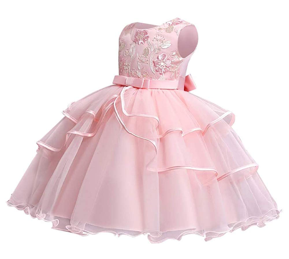 MYRISAM Flower Girls Embroidered Lace Tutu Dress - Princess Wedding Pageant Birthday Party Evening Dance Short Tulle Gown for Kids Toddler Bridesmaid Photo Shoot