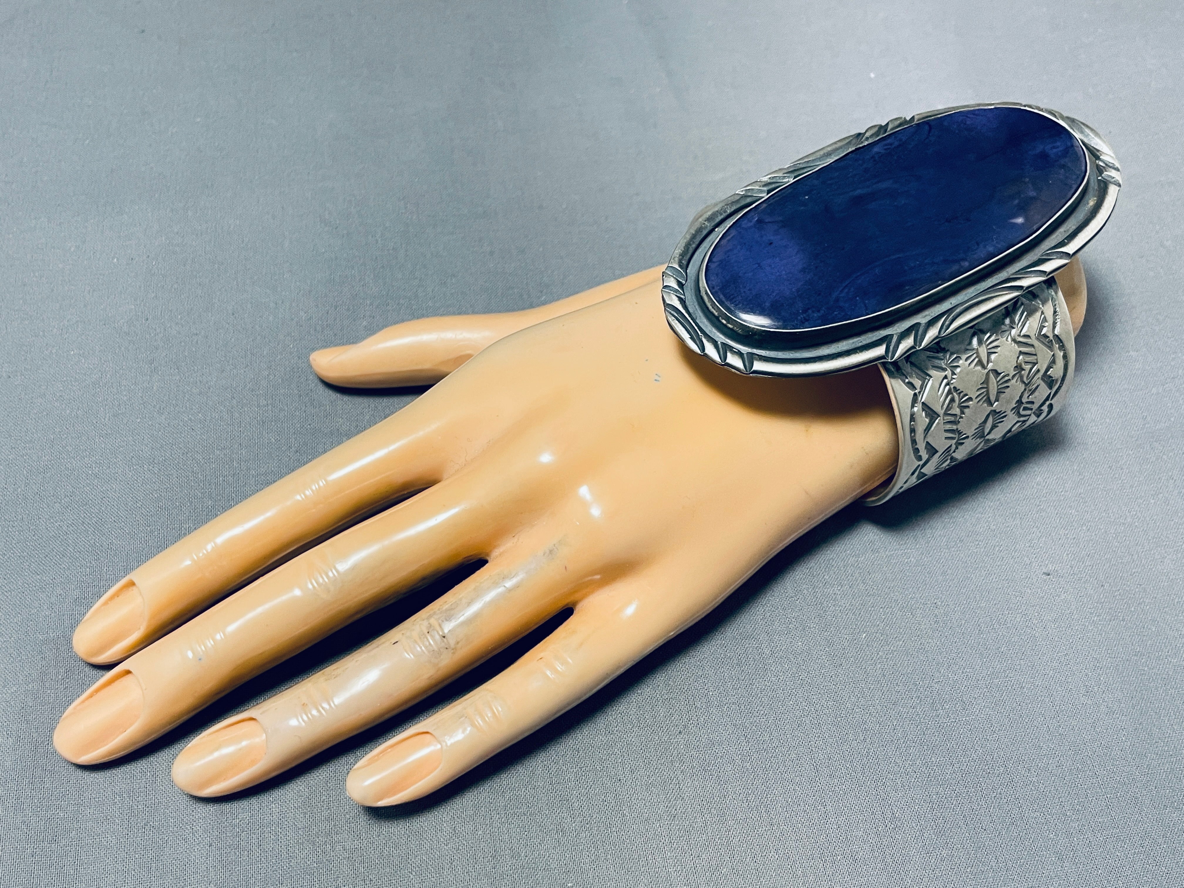 175 Gram One Of Best Vintage Native American Navajo Lapis Sterling Silver Bracelet