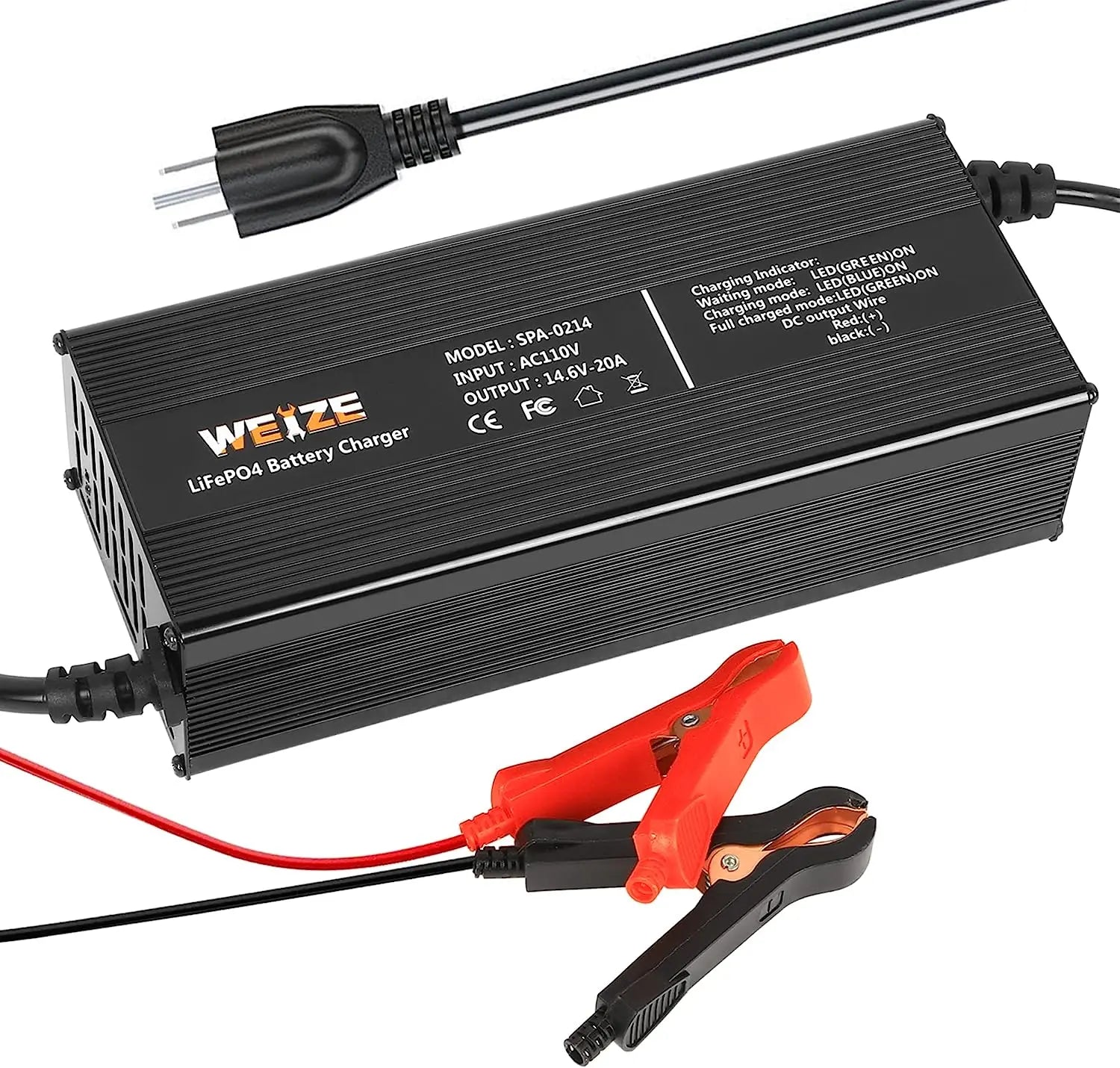 14.6V 20A LiFePO4 Lithium Battery Smart Charger - AC/DC Fast Charger for 12V Lithium Iron Phosphate Batteries - Perfect for RVs, Solar Systems, Marine & Off-Grid Power Applications