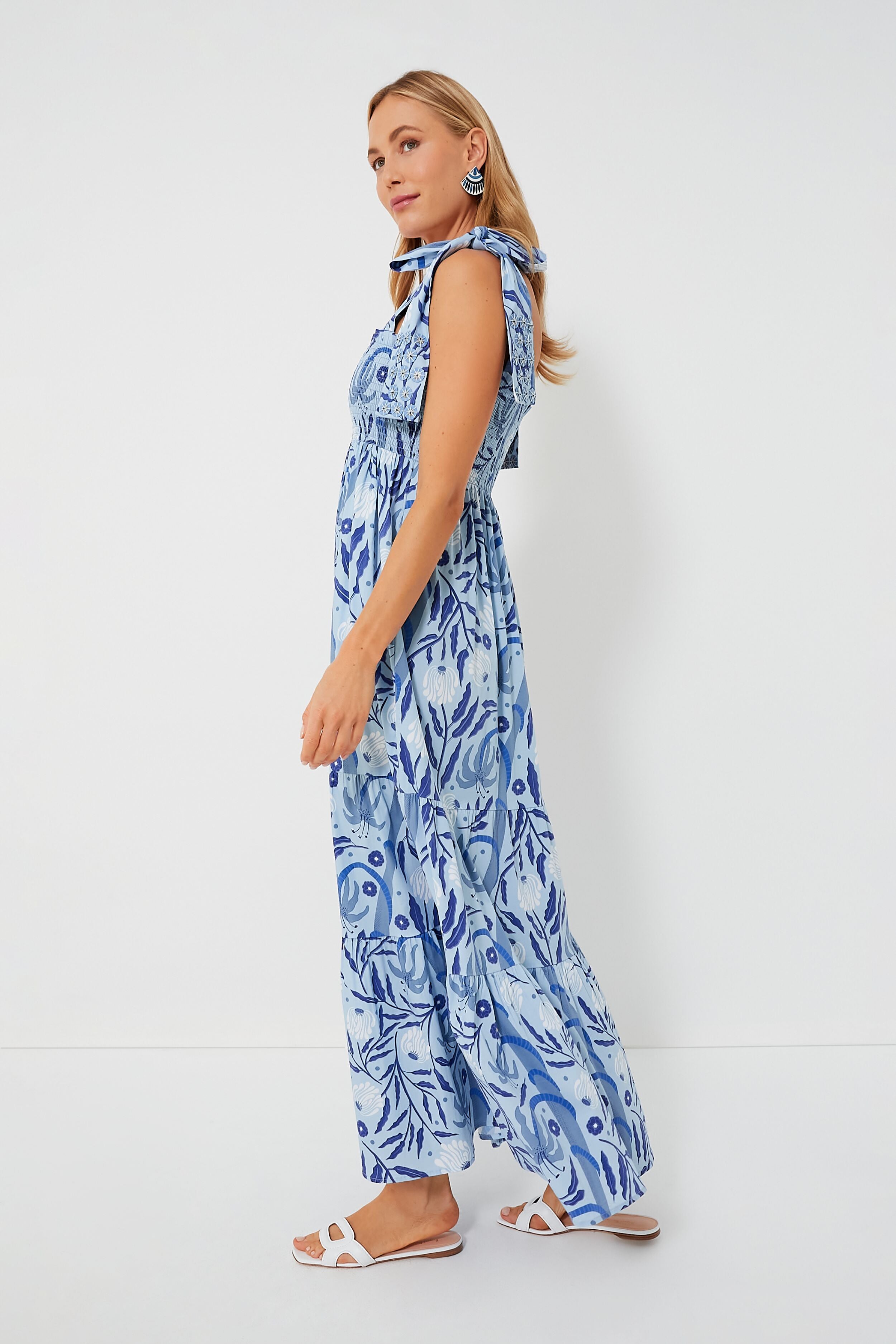 Botanical Blues Kelly Dress - Floral Print Midi Dress for Women | Perfect for Summer, Beach Vacations & Casual Outings