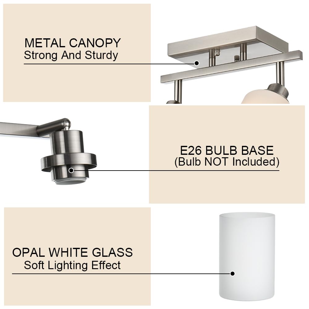 4-Light Brushed Nickel Track Lighting Kit with Opal White Glass - Adjustable Ceiling Spot Lights for Kitchen, Bedroom, Hallway & Bathroom Vanity - Perfect for Task Lighting and Home Decor