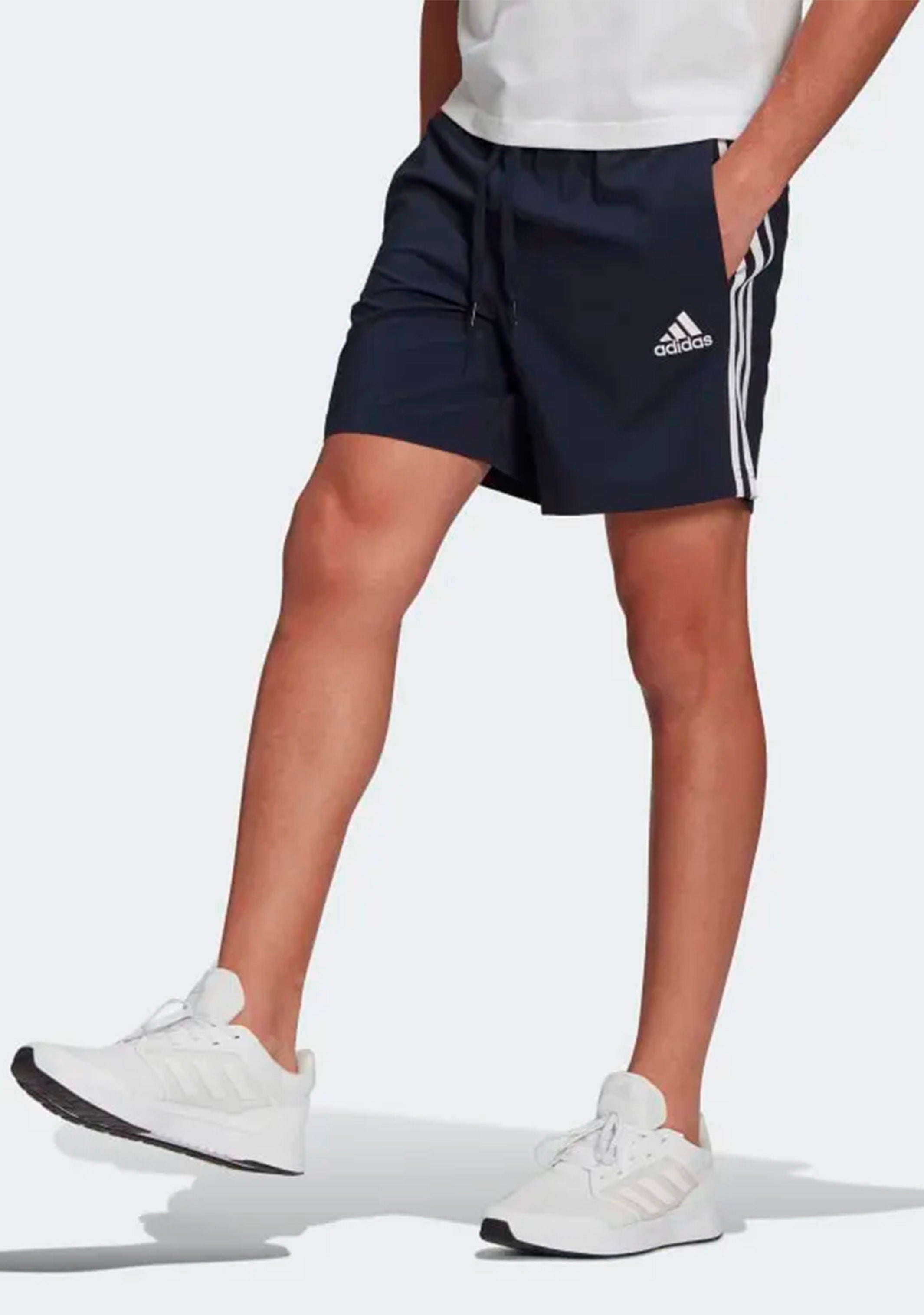 Adidas Men's Aeroready Essentials 3-Stripe Chelsea Shorts - Navy Blue Athletic Shorts for Running, Gym & Casual Wear