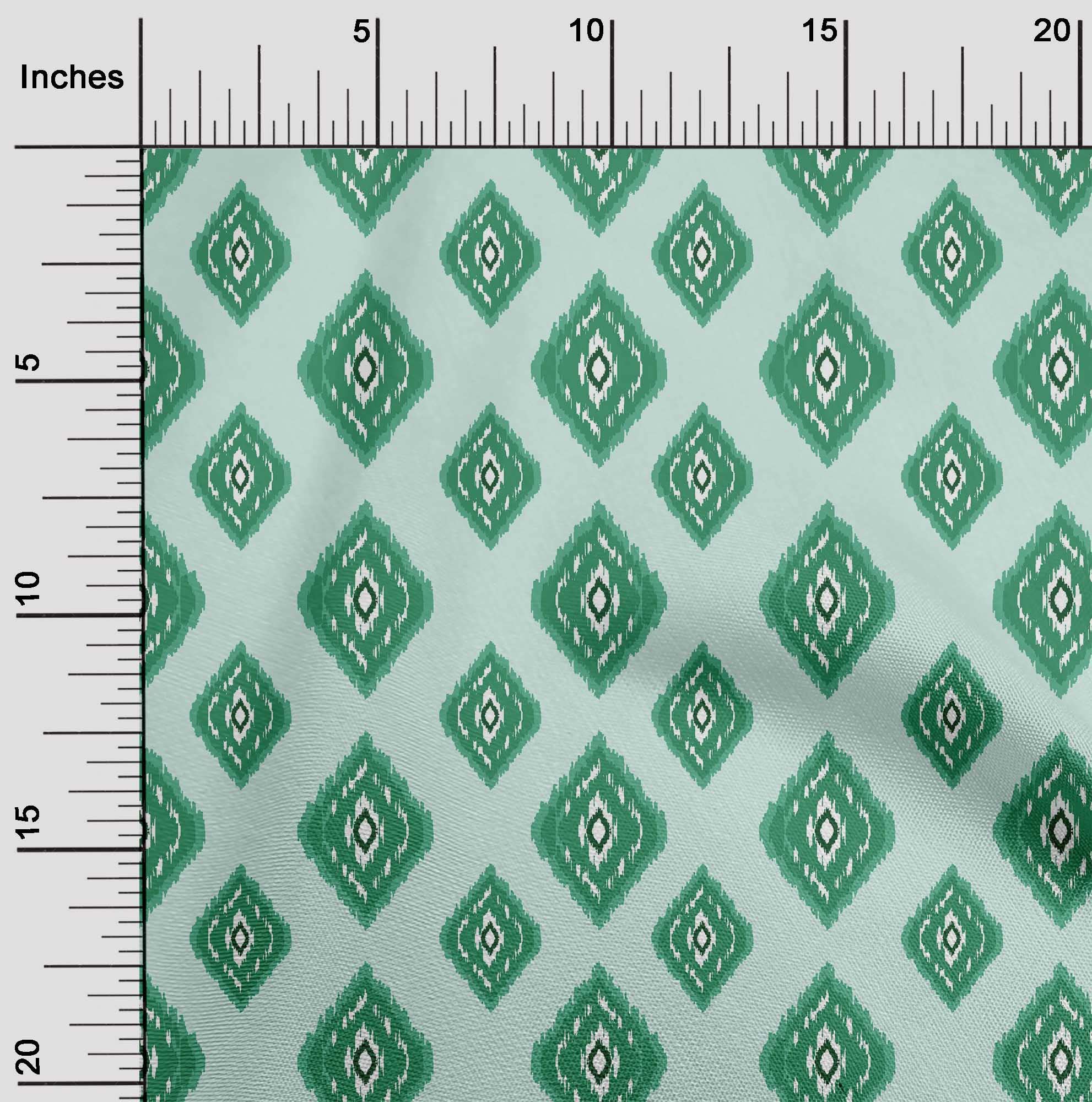 oneOone Polyester Spandex Green Ikat Print Fabric - 56 Inch Wide for DIY Clothing, Quilting & Home Decor | Premium Stretch Material for Dresses, Curtains & Craft Projects