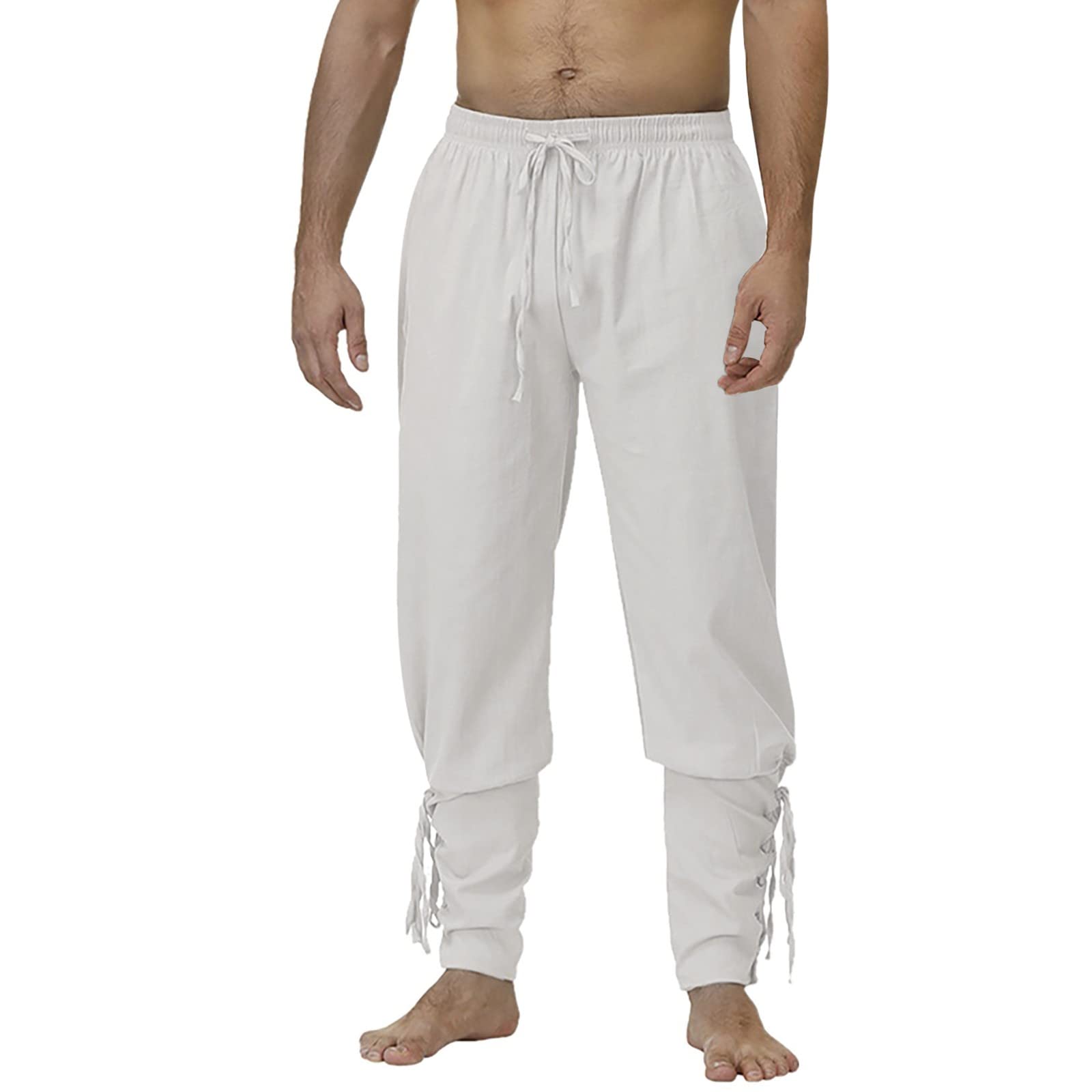 Men's Cargo Pants with Drawstring Waist & Ankle Cuffs - Solid Color Casual Work Pants for Outdoor, Hiking & Everyday Wear