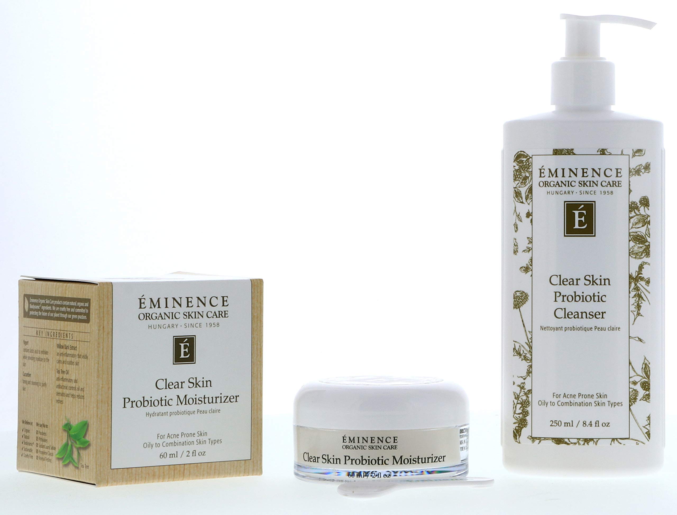 Eminence Clear Skin Probiotic Cleanser & Moisturizer Bundle - 8.4 oz Cleanser + 2 oz Moisturizer for Acne-Prone Skin | Gentle Face Wash & Hydrating Moisturizer for Daily Skincare Routine