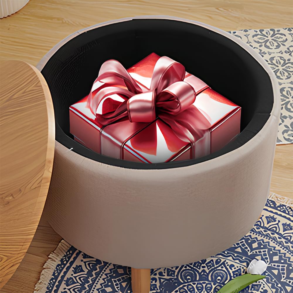 Modern Round Coffee Table with Storage - Solid Wood Legs, Removable Wooden Lid Tray - End Accent Table & Ottoman Side Table for Living Room, Bedroom, Office (Cream) | Perfect for Small Spaces, Coffee Lovers & Home Decor