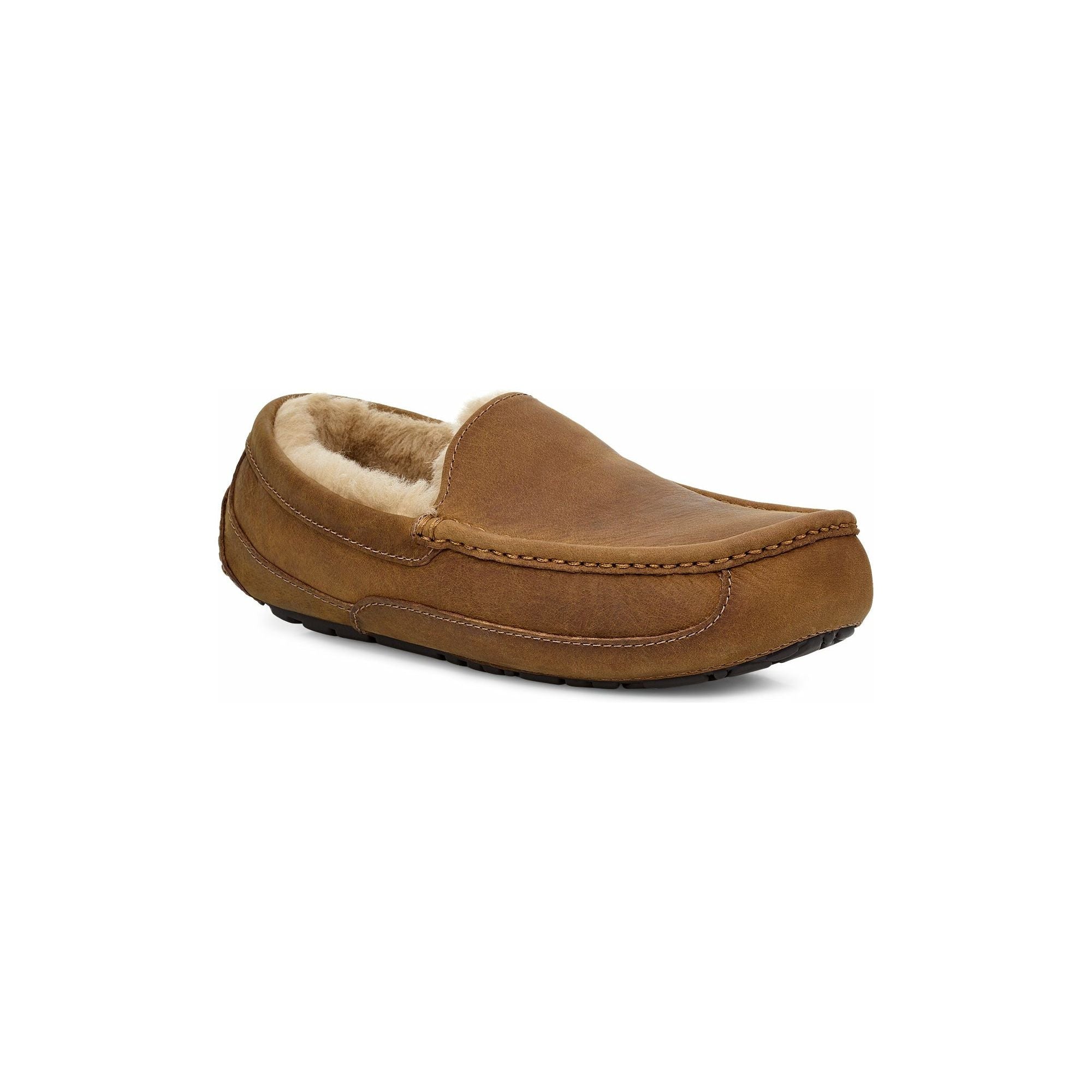 UGG Men's Ascot Leather Slipper - Tan Wide Width Comfortable House Shoes for Indoor & Outdoor Use - Perfect for Lounging, Travel and Cold Weather