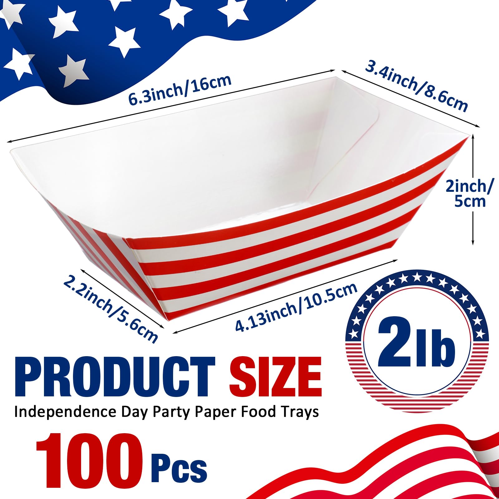100 Pcs Patriotic Paper Serving Trays - American Flag Themed Food Boats (White, Blue, Red) for 4th of July, Labor Day & Veteran Day Parties - Perfect for BBQs, Picnics & Patriotic Events - Disposable Party Tableware for Festive Decorations