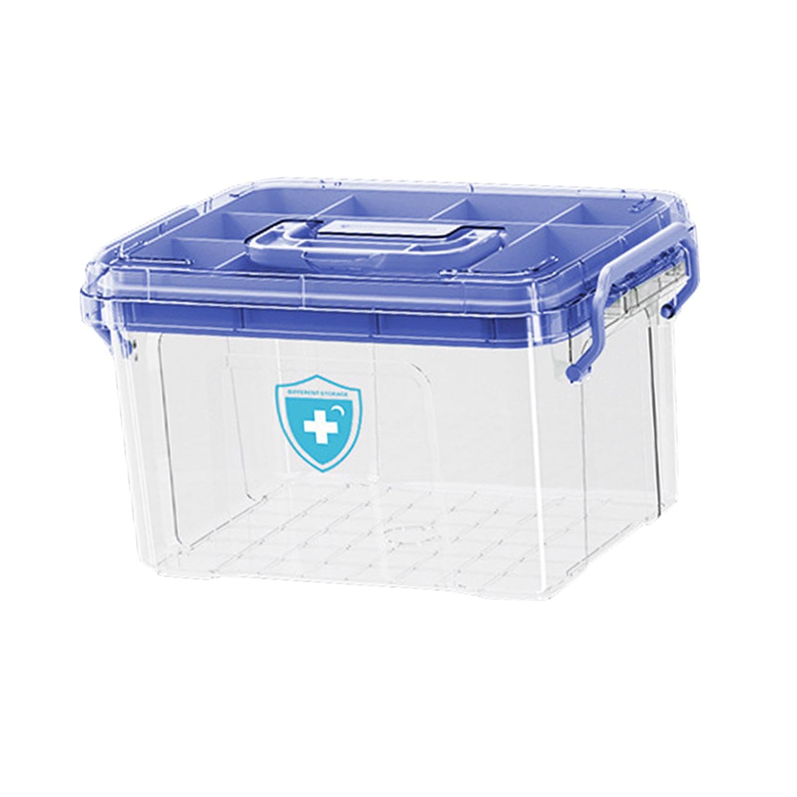 Portable Medicine Storage Box with Handle - First Aid Kit Organizer for Emergency, Home, Office, Car & Travel - Compact Blue Medical Supply Container (Medium Size) - Perfect for Dorms, Vehicles & Outdoor Activities