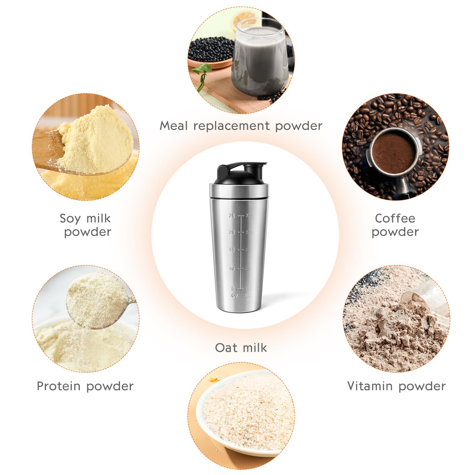 Premium 750ml Stainless Steel Protein Shaker Bottle with Mixing Ball - Leakproof Gym Water Bottle for Protein Shakes, Pre-Workout & Post-Workout Drinks - Ideal for Bodybuilding, Fitness & Weight Loss - Silver