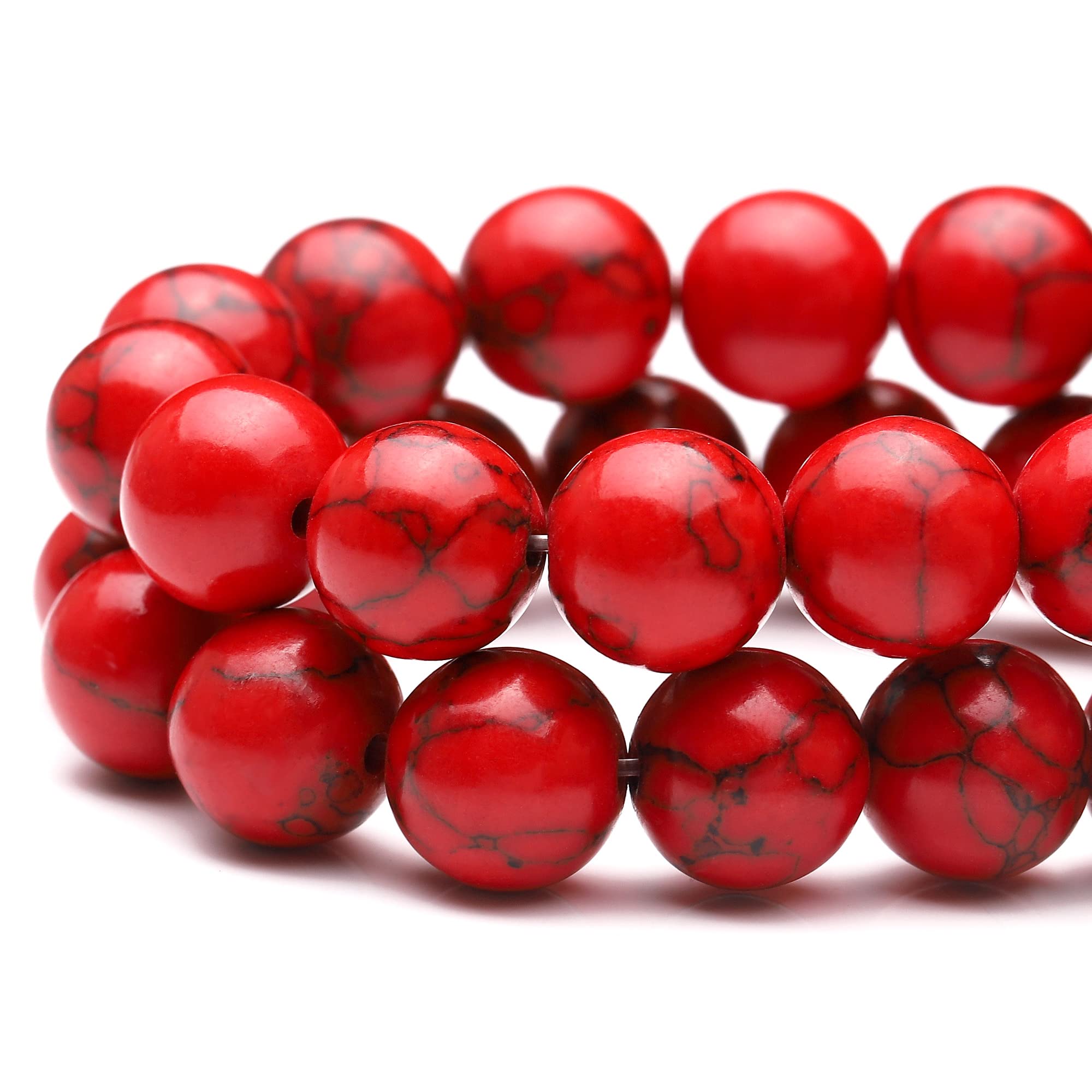 Youngbling 6mm Natural Red Turquoise Gemstone Beads - Polished Round Smooth Stone Beads for Jewelry Making, DIY Bracelets & Necklaces - Genuine Real Stone Beads (15 Inch Strand) - Perfect for Boho, Handmade & Healing Crystal Jewelry Designs