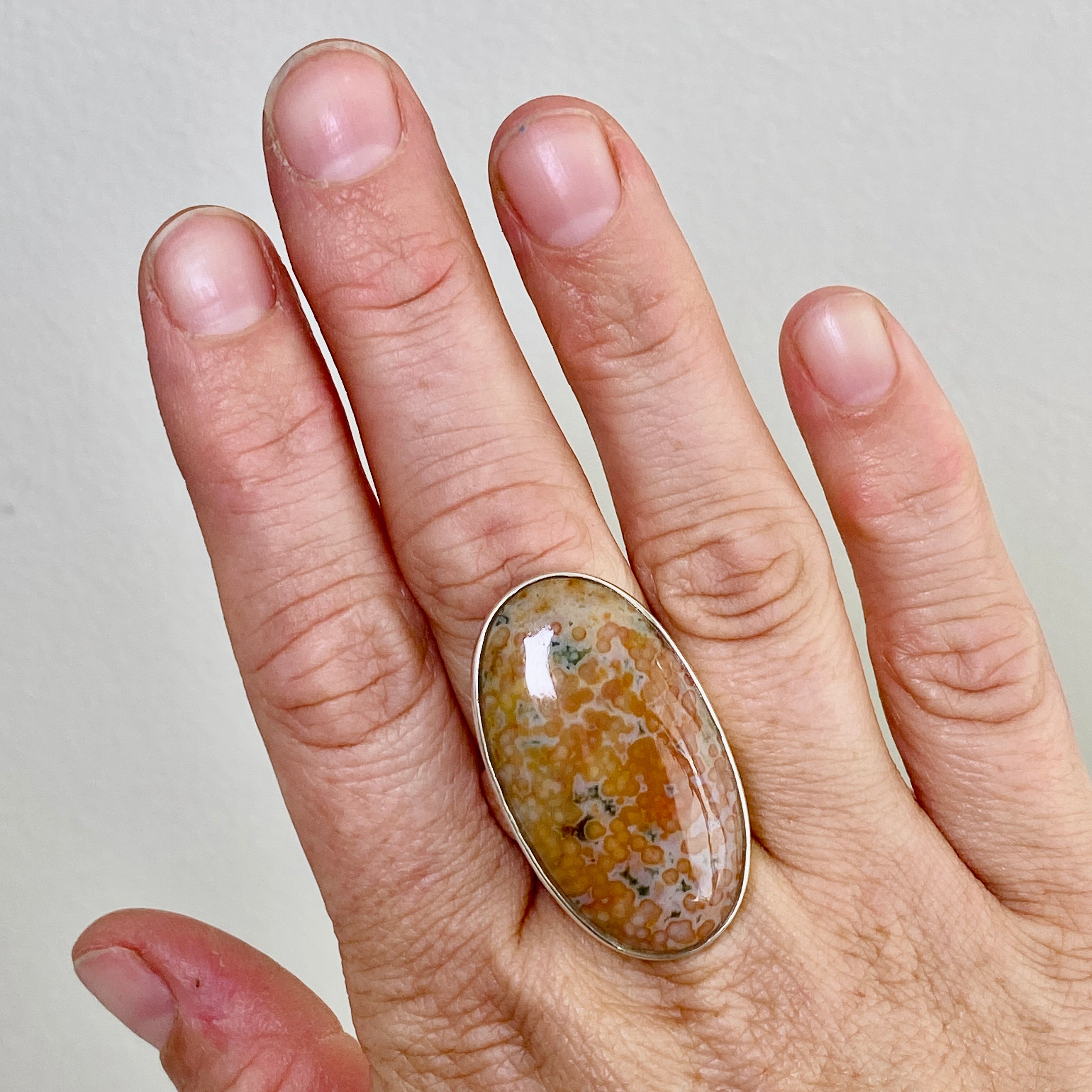 Ocean Jasper Oval Cabochon Ring - Size 9.5 - Natural Stone Jewelry - PRGJ853 - Perfect for Boho Fashion & Spiritual Healing