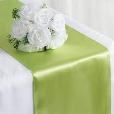 4-Piece 12x108 Inch Long Charmeuse Satin Table Runners - Bright Shiny Silk Fabric for Wedding, Birthday Party & Baby Shower Decor - Smooth Tablecloth for Banquet & Home Dining - Apple Green