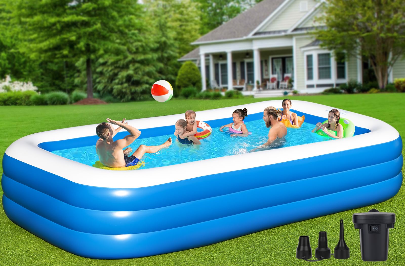 Large Inflatable Swimming Pool for Kids & Adults, 130