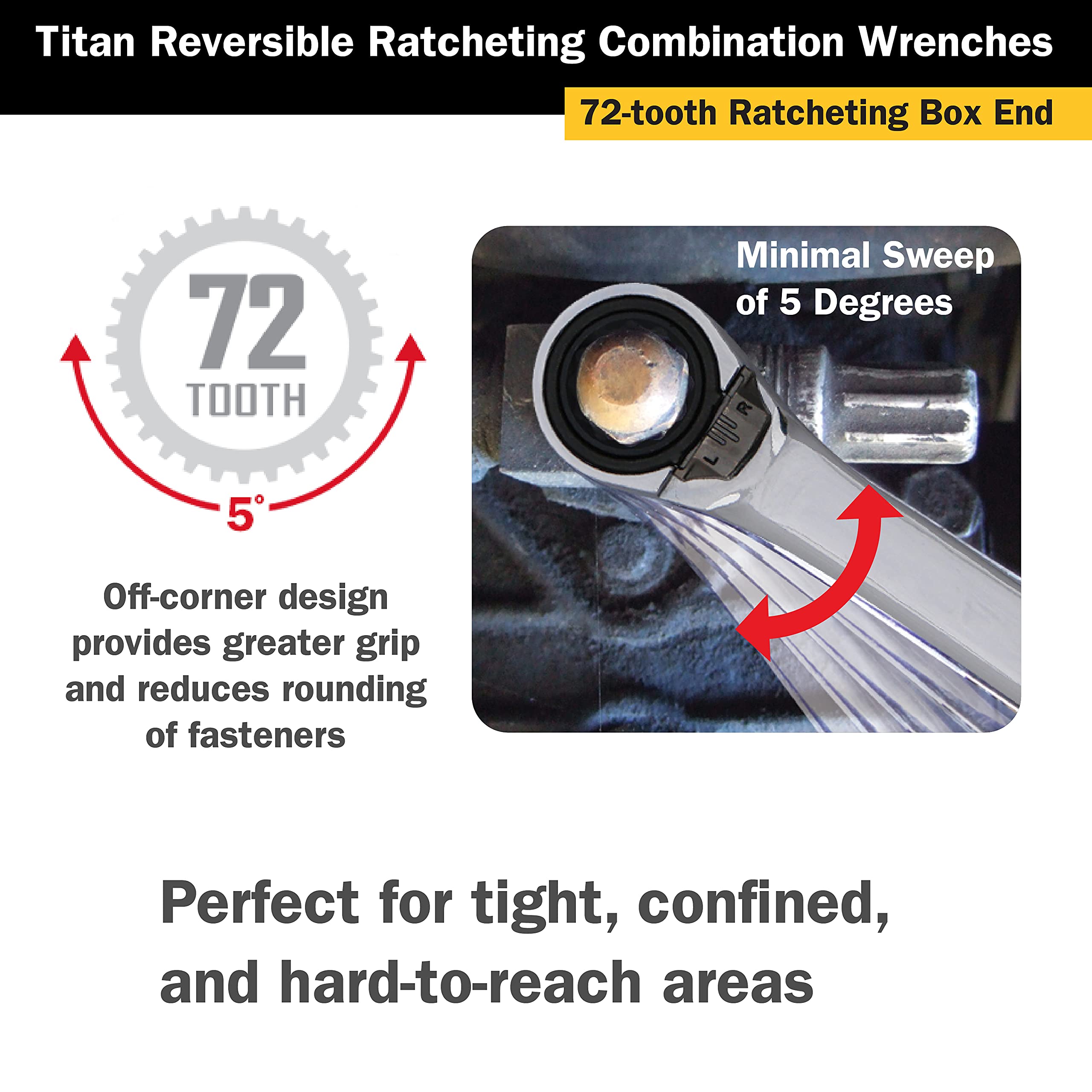 Titan 14511 11mm 12-Point 72-Tooth Reversible Ratcheting Combination Wrench - Perfect for Automotive Repair, Plumbing, and DIY Projects