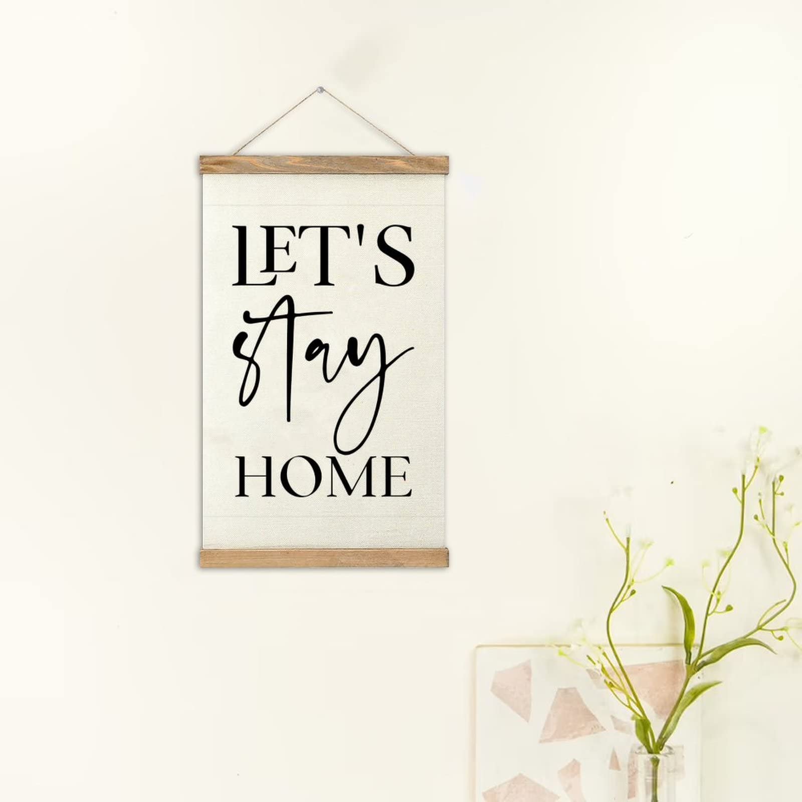 Wooden Magnetic Poster Frame Hanger Kit - 12 Inch Teak Wood Canvas Art Hanger for Wall Decor, Let's Stay Home Sign - Perfect for Home Office, Living Room & Bedroom Wall Art Display