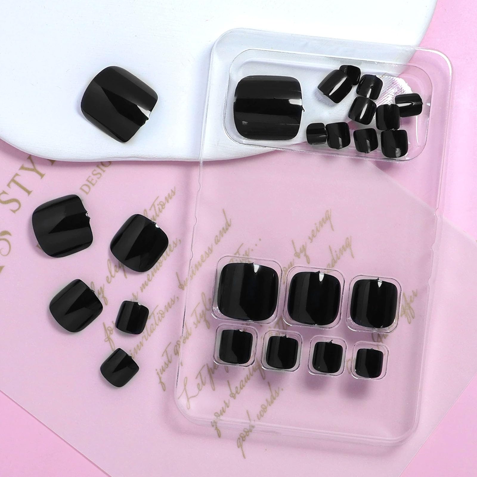 Square Press On Toenails - Short Black Fake Toe Nails with Glue, Glossy Full Cover Toenail Stickers for Women (24Pcs) | Perfect for Summer Pedicures, Beach Vacations & Everyday Wear