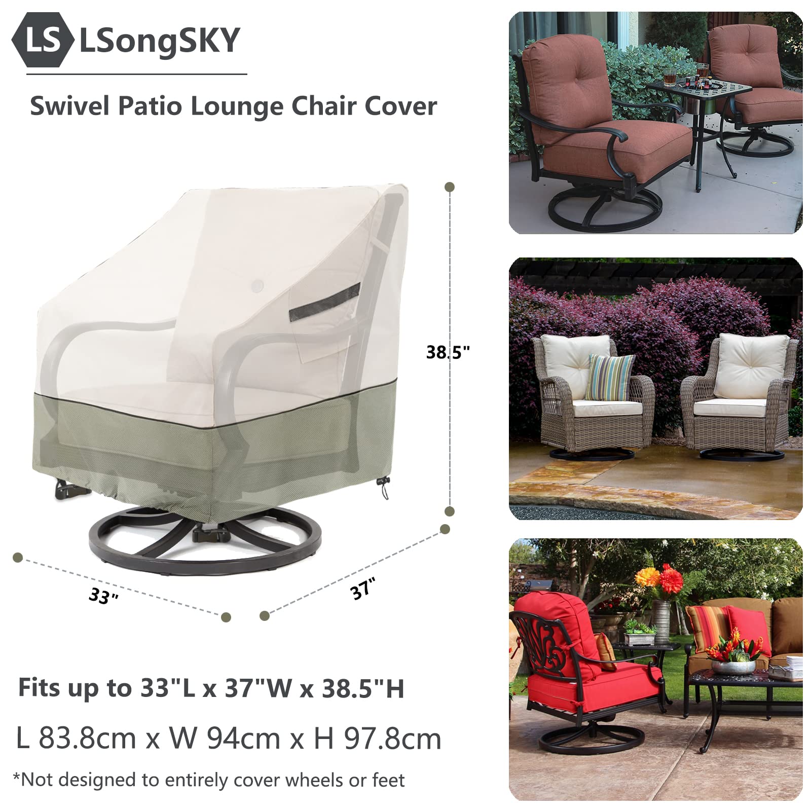 Heavy Duty 100% Waterproof Outdoor Swivel Lounge Chair Cover - 33