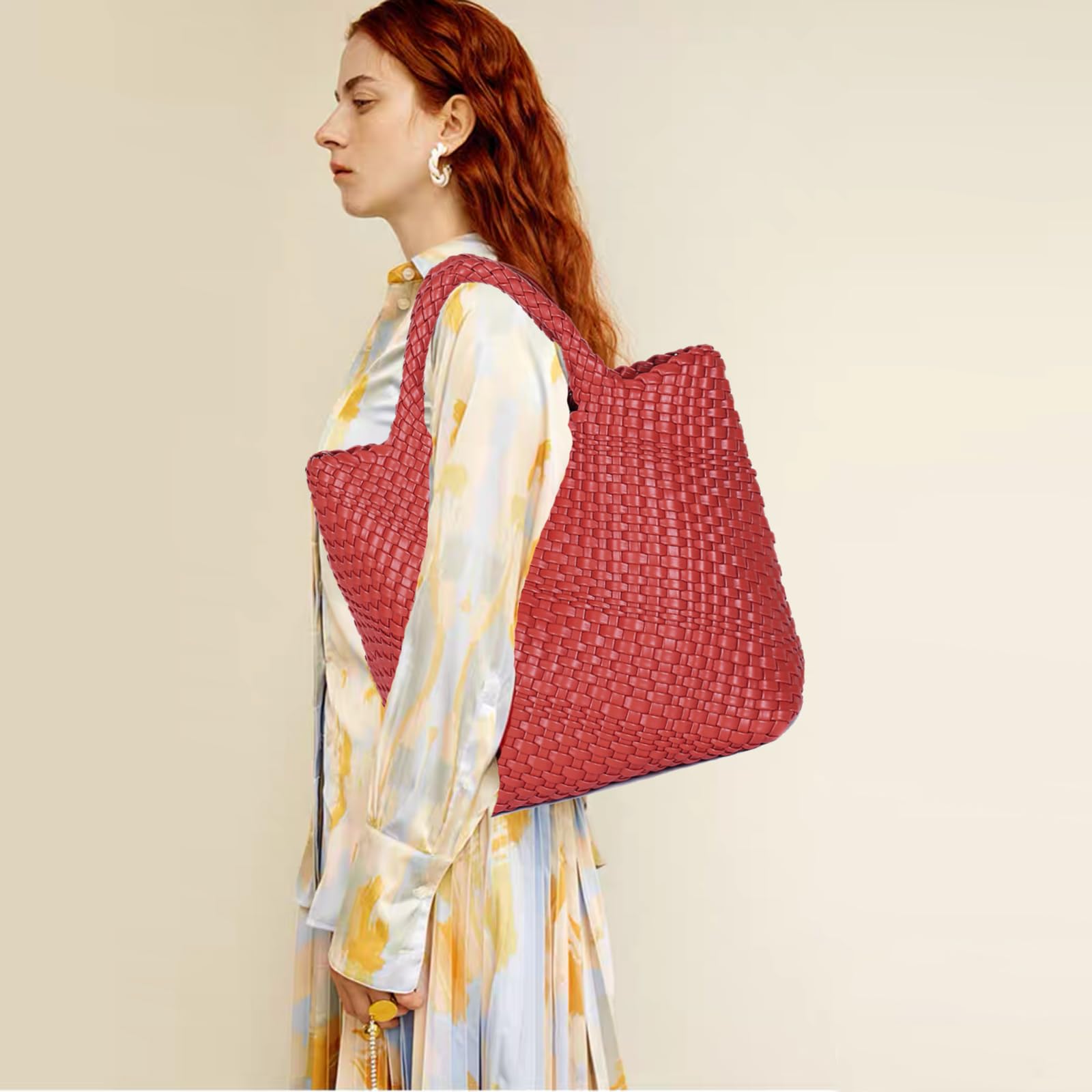 JINMANXUE Women's Fashion Woven Tote Bag - Large Capacity Shopper Bag for Travel, Work & Daily Use | Stylish Shoulder Handbag Purse for Women