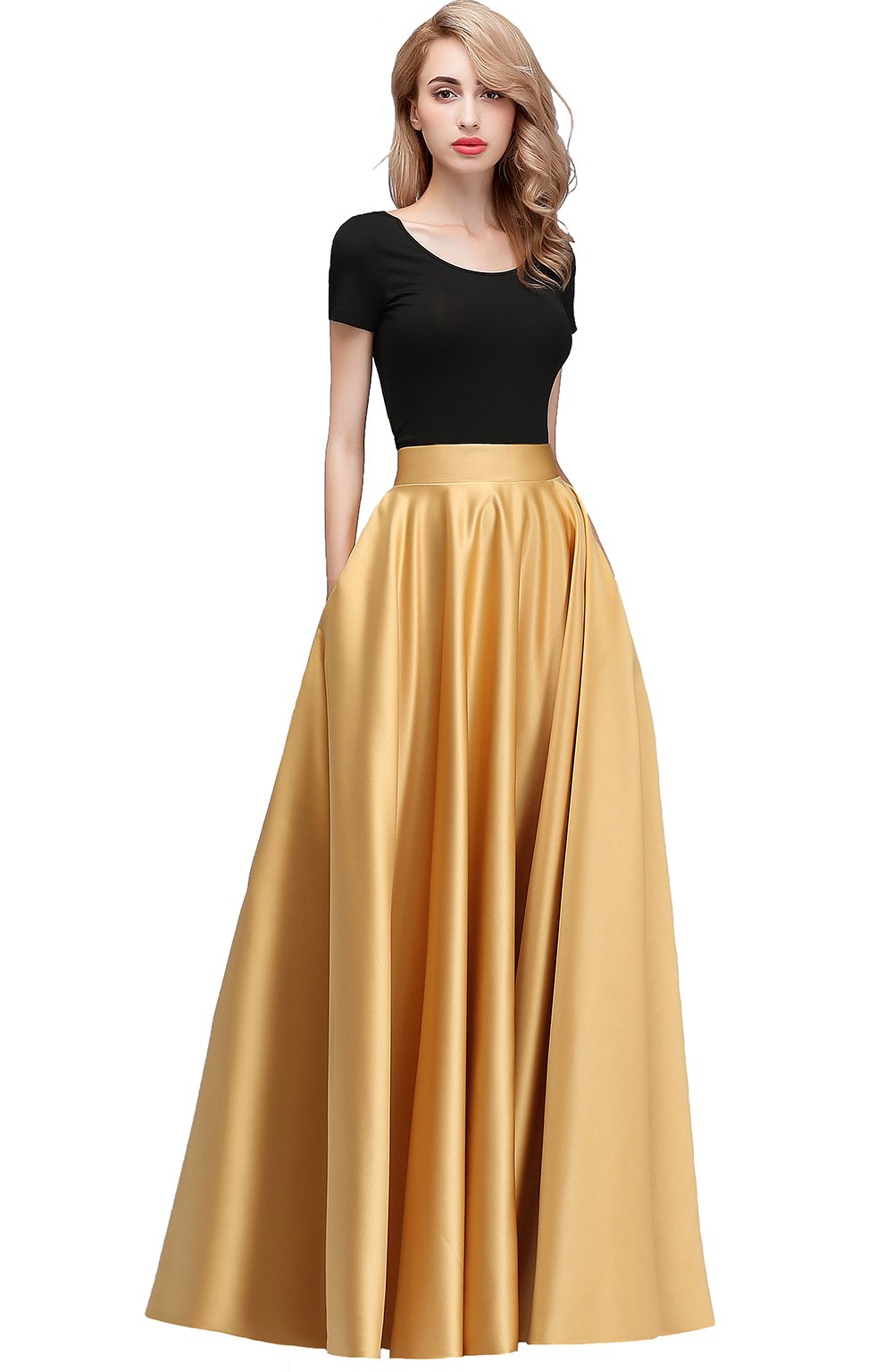 Elegant Women's Formal Satin A-Line Skirt - High Waist Long Skirt for Office, Party & Special Occasions