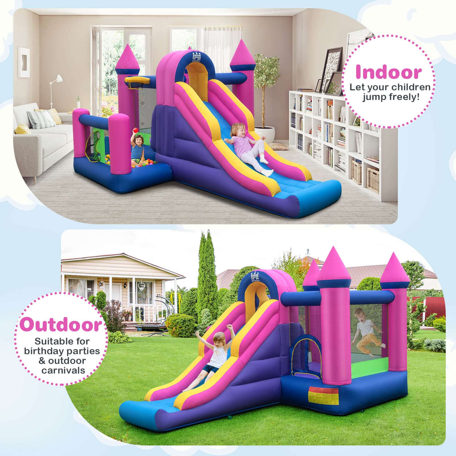 BOUNTECH Inflatable Bounce House with Slide, Ball Pit & Basketball Hoop - Princess Castle Theme for Kids Ages 3-10 | Outdoor Backyard Party Toy, Birthday Gift for Toddlers | Perfect for Birthday Parties, Summer Fun & Backyard Playtime