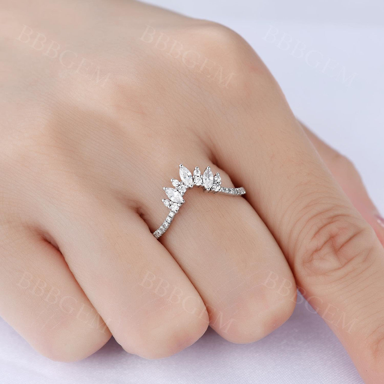 Vintage Marquise & Round Cut Moissanite Wedding Band Set - Elegant Matching Rings for Bridal Jewelry, Anniversary Gifts & Special Occasions