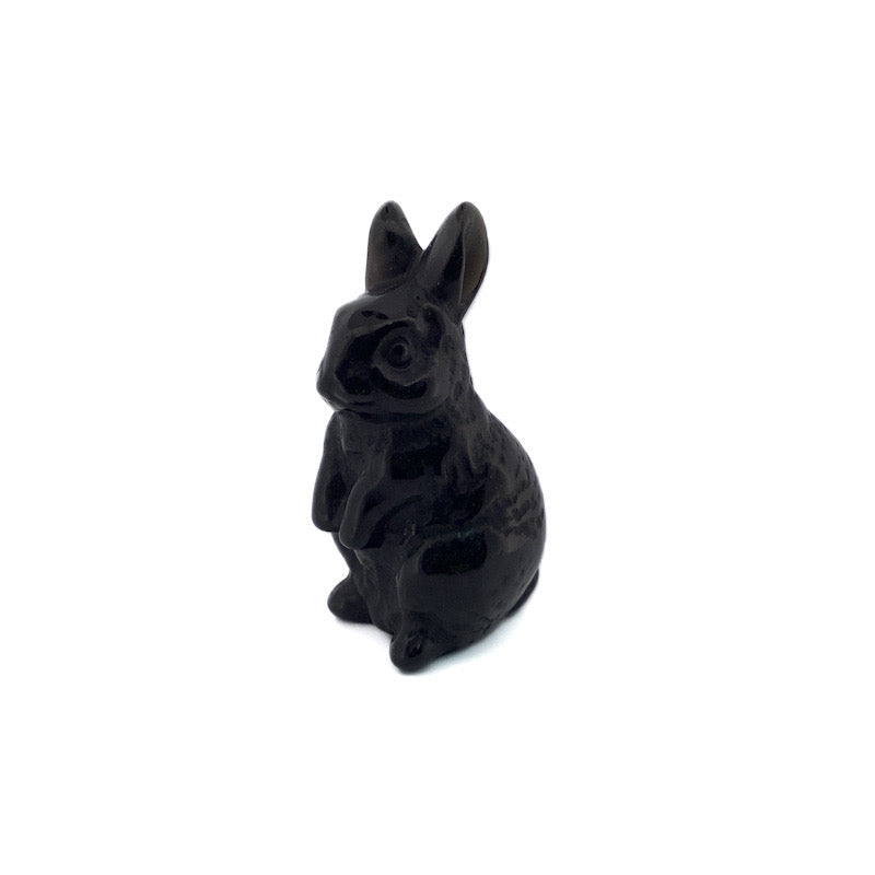 Black Obsidian Bunny Rabbit Carved Stone Statue - Handmade Crystal Animal Figurine for Home Decor, Feng Shui, and Gift Giving | Perfect for Office Desk, Meditation Space & Crystal Collection