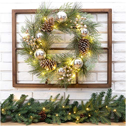 Silver Wreath & Wood Frame