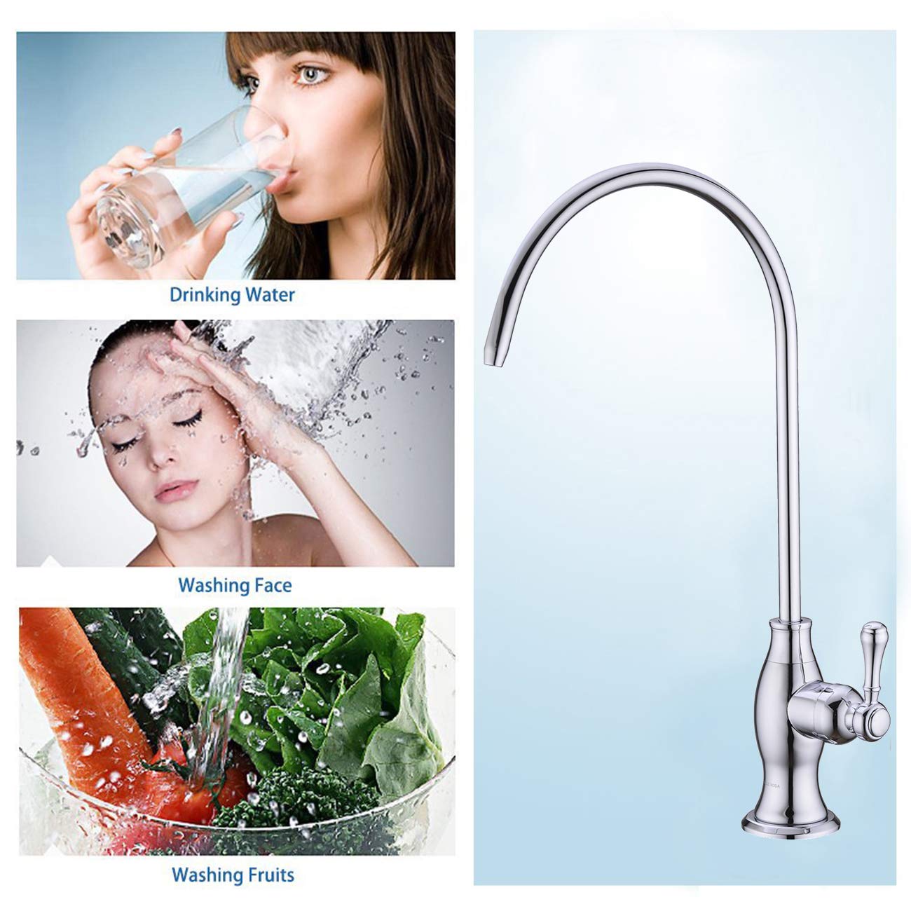 Delle Rosa Commercial Under Sink Water Filter Faucet - Chrome Finish Brass Drinking Water Purifier for Kitchen & Bar Sink | Perfect for Home, Office, Restaurant Water Filtration System