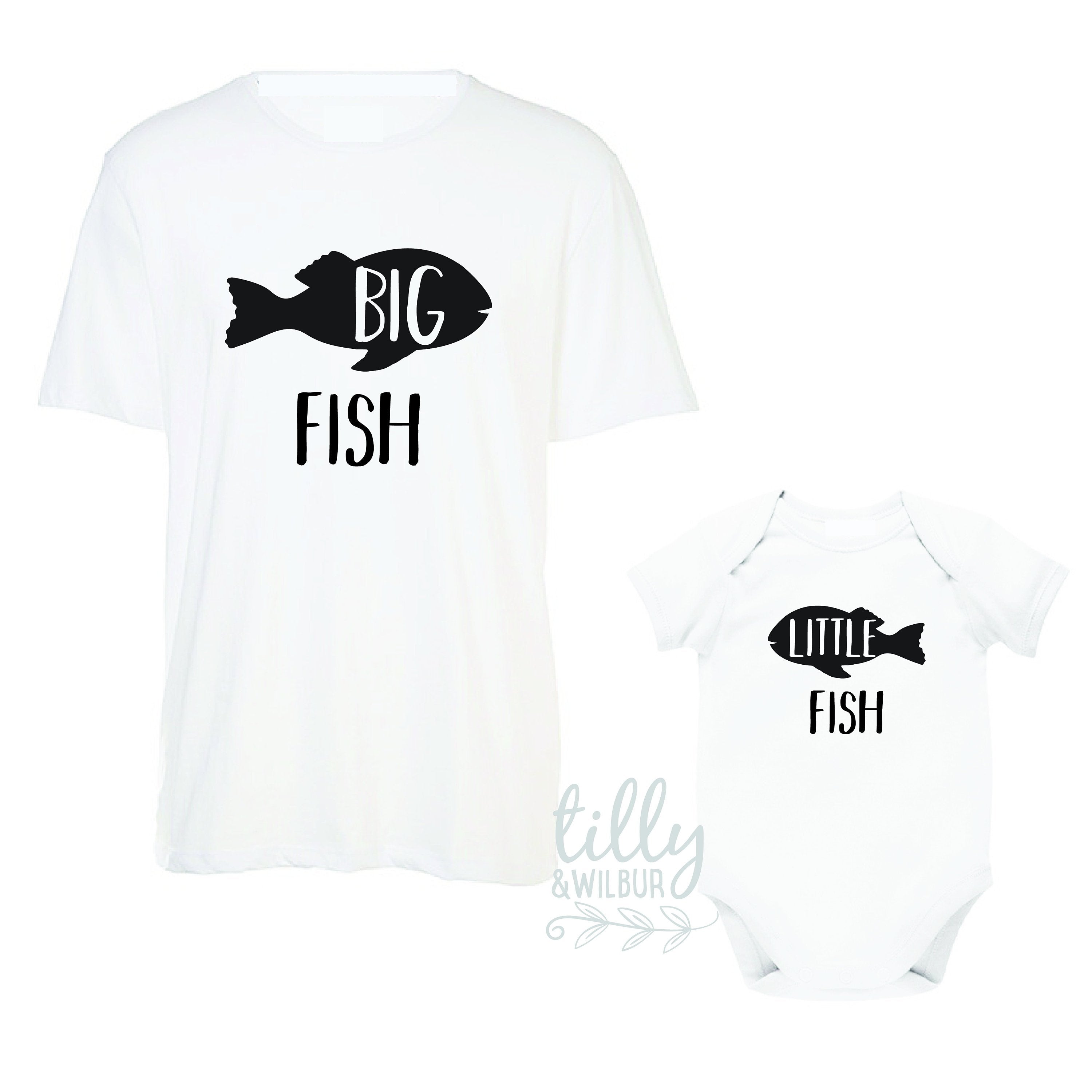 Father and Son Matching T-Shirts - Big Fish Little Fish Design - Family Outfits for Fishing, Beach, and Special Occasions
