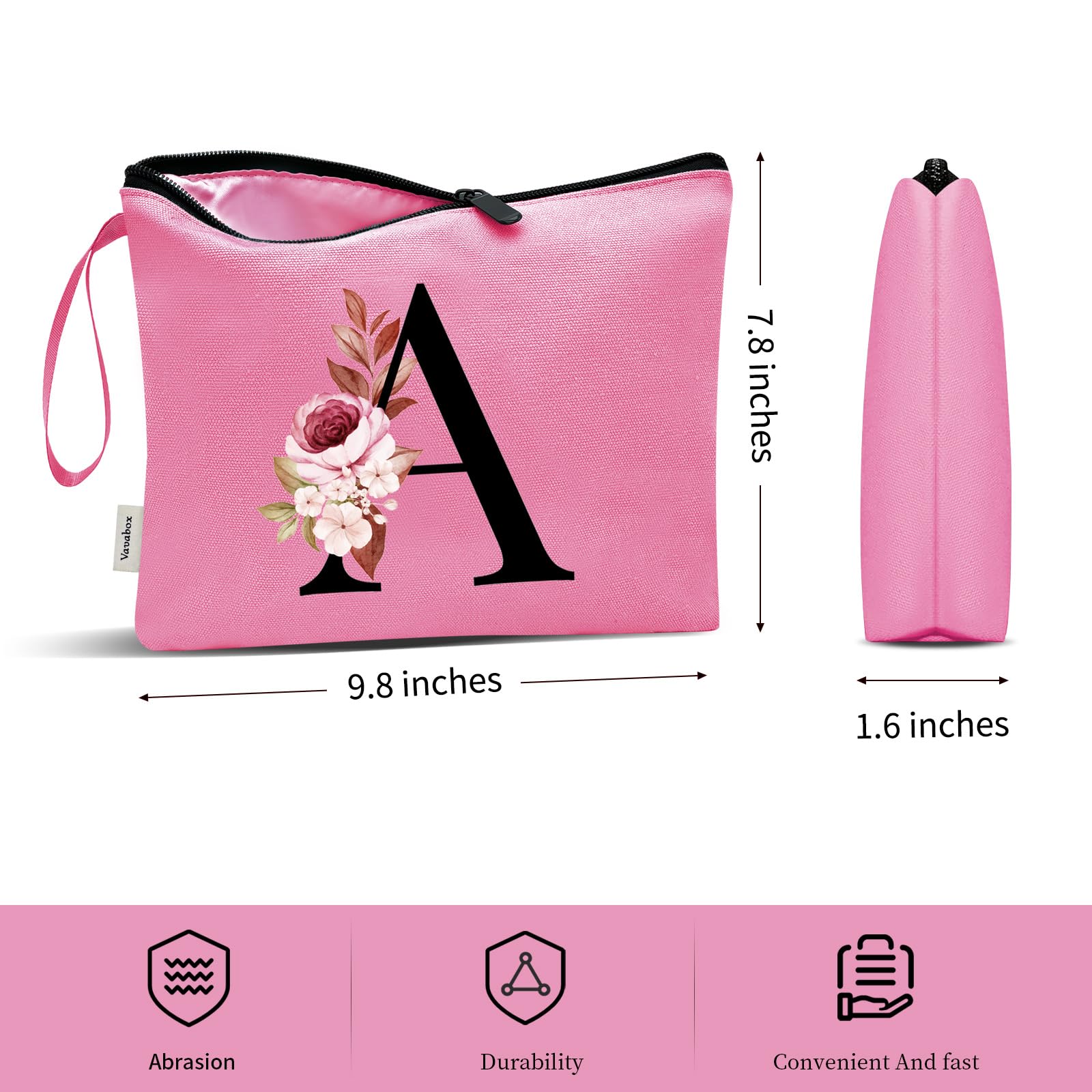 Vavabox A-Z Personalized Makeup Bag for Women - Peach Cosmetic Bag, Perfect Birthday Gift for Mom, Best Friend, Bride & Bridesmaids, Ideal for Travel, Gym & Everyday Use