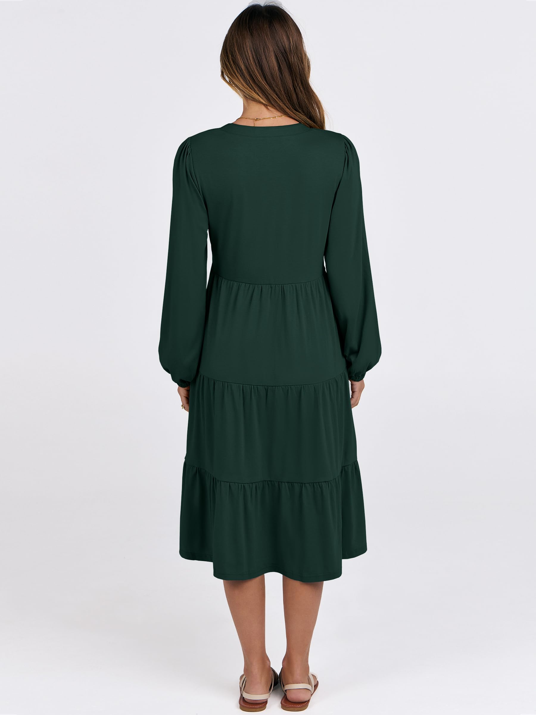 ANRABESS Women's Long Sleeve V-Neck Flowy Swing Dress - Loose Fit Tiered Maxi Dress for Spring 2025 | Casual Vacation Wear for Beach, Travel & Everyday Outfits