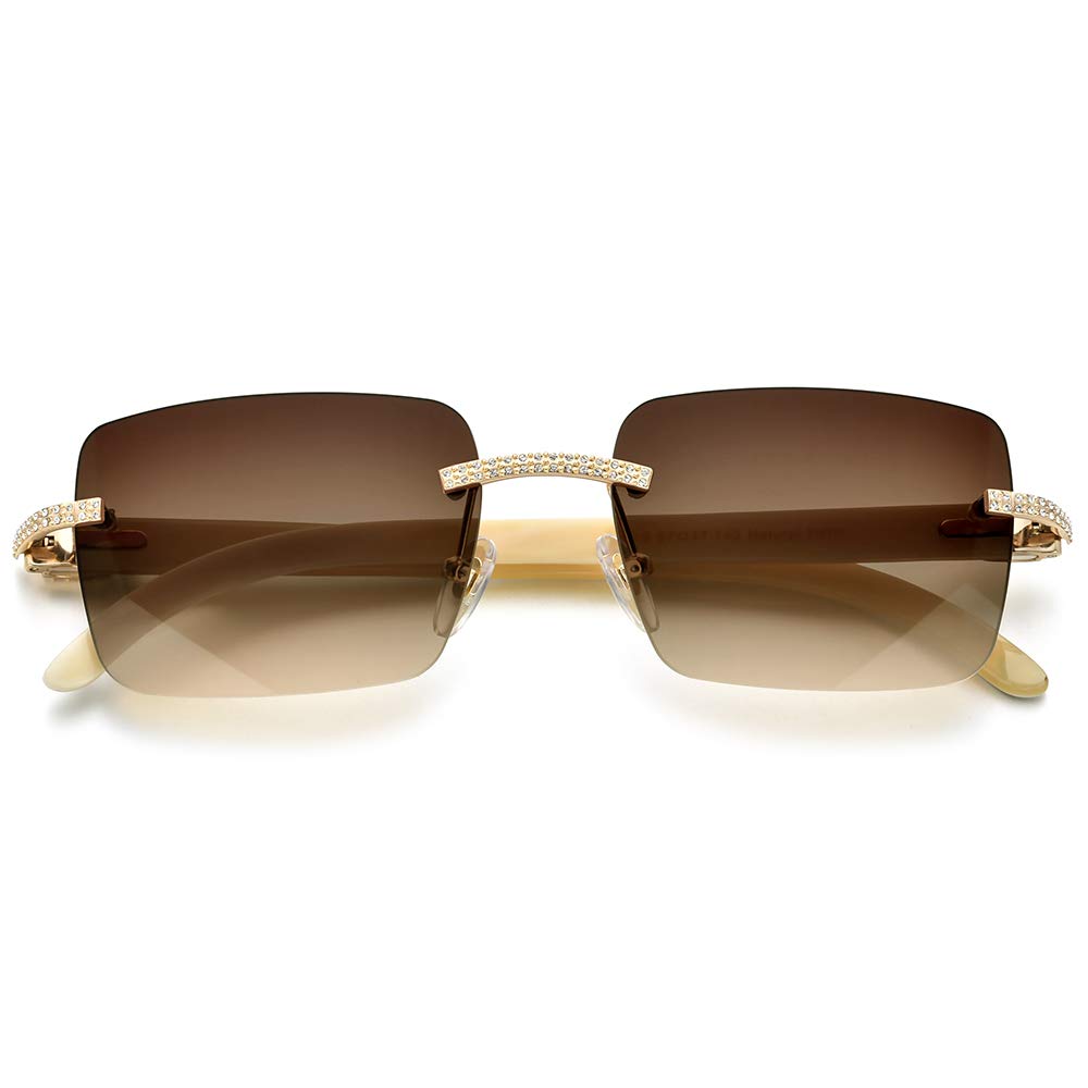 HEPIDEM 100% Genuine Buffalo Horn Sunglasses for Men - Rimless Square Frame UV Protection Polarized Lenses - Perfect for Driving, Outdoor Activities & Fashion Accessories