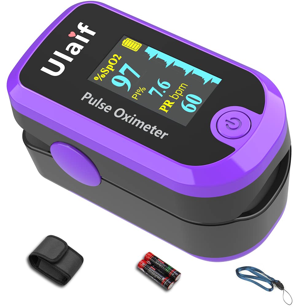 Pulse Oximeter with OLED Display - Fingertip Blood Oxygen Saturation Monitor (SpO2) - Includes Carrying Case, Batteries & Lanyard - Perfect for Home Use, Travel, and Health Monitoring
