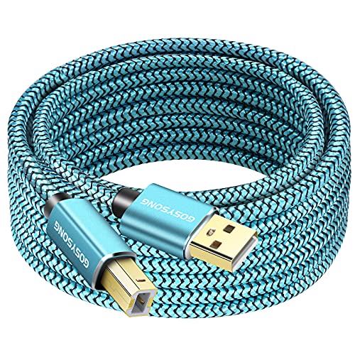 GOSYSONG 30ft USB 2.0 Printer Cable Type A to B - High Speed Scanner Cord for HP, Canon, Dell, Epson, Xerox Printers - Durable & Tangle-Free (Blue) - Perfect for Home Office, Warehouse & Industrial Printing Needs