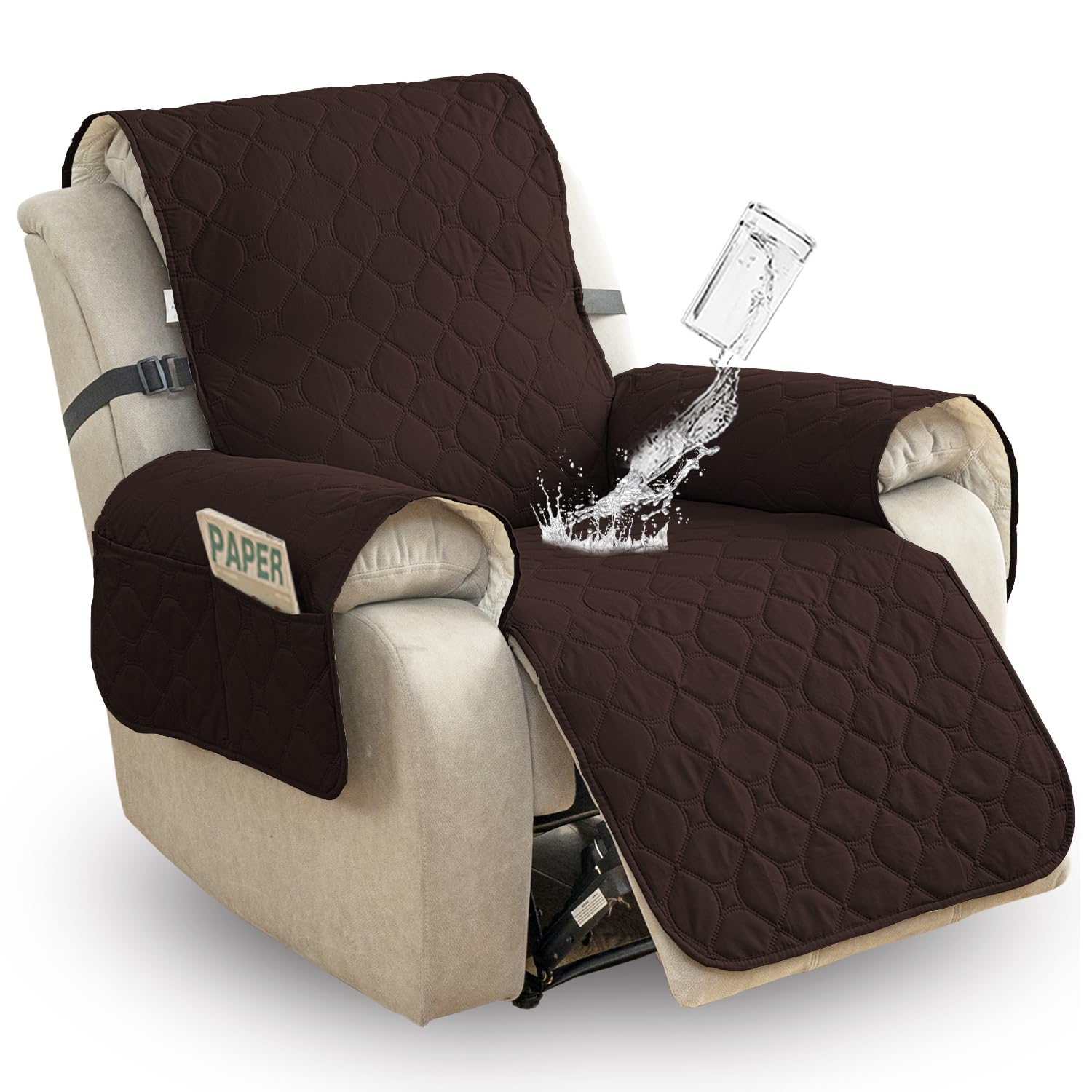 100% Waterproof Non-Slip Recliner Sofa Slipcover - Washable Pet-Friendly Chair Cover with Elastic Straps, Furniture Protector for Reclining Chairs (Chocolate, 23