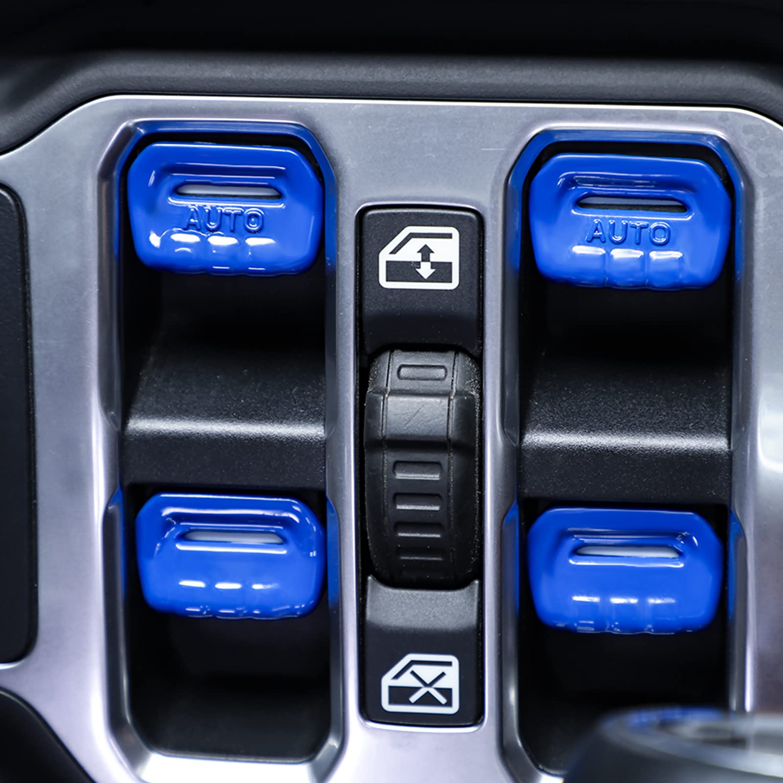 4PCS Dark Blue Window Switch Button Cover Trim Interior Accessories for Jeep Wrangler JL JLU Gladiator JT 2018-2024 - Upgrade Your Ride with Durable Protection & Stylish Look
