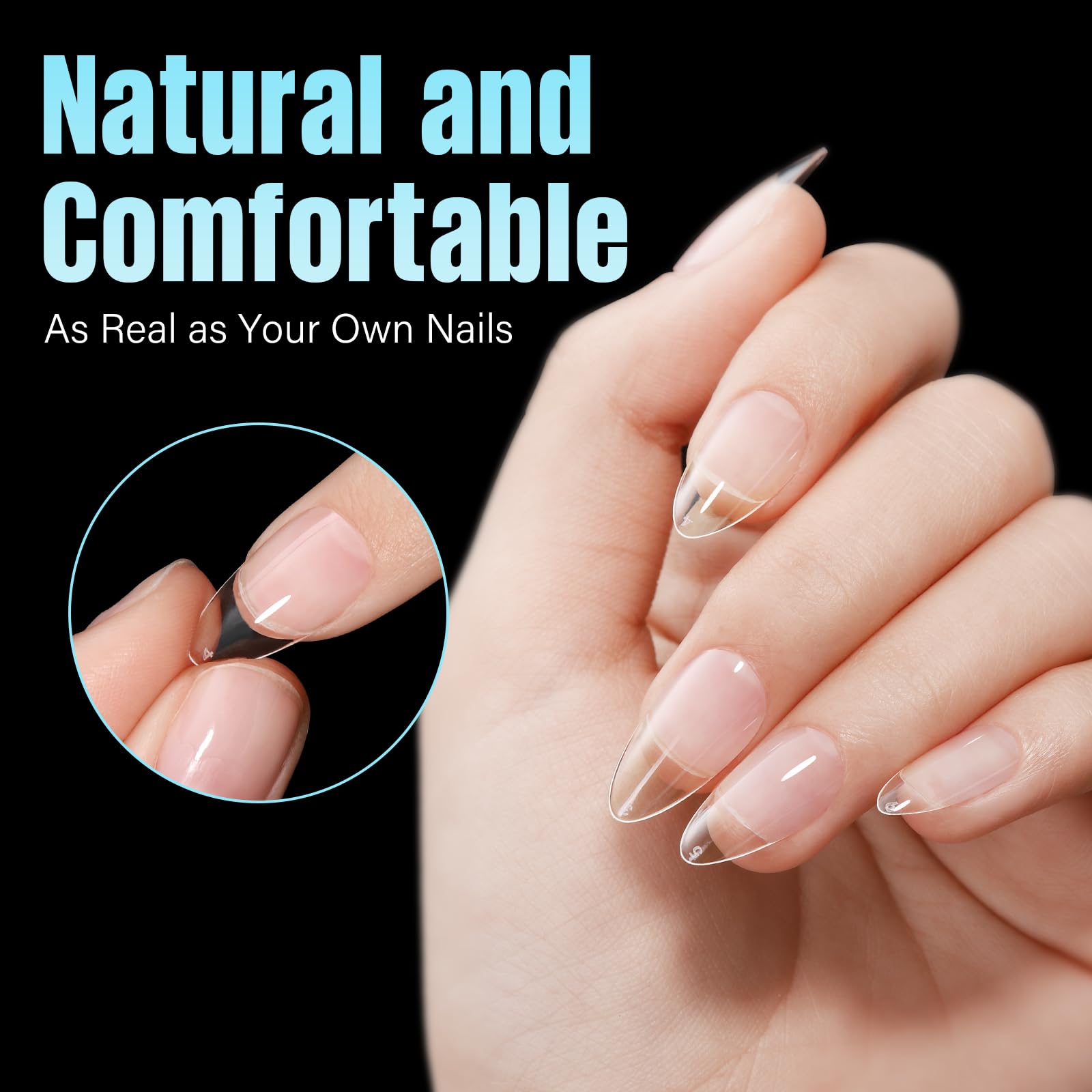 TOMICCA Medium Almond Nail Tips - 12 Sizes Soft Gel Press on Nails (240Pcs) for Nail Extension & DIY Salon - Perfect for Wedding, Party & Everyday Wear