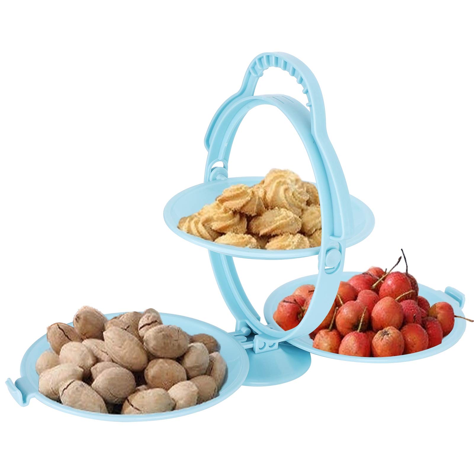 Portable Multilayer Folding Fruit Tray - Modern Living Room Tableware, Cupcake Stand & Dessert Display Tower for Birthday Parties, Baby Showers, Family Gatherings (Blue) - Perfect for Kids Snacks, Candy Display, and Fruit Storage