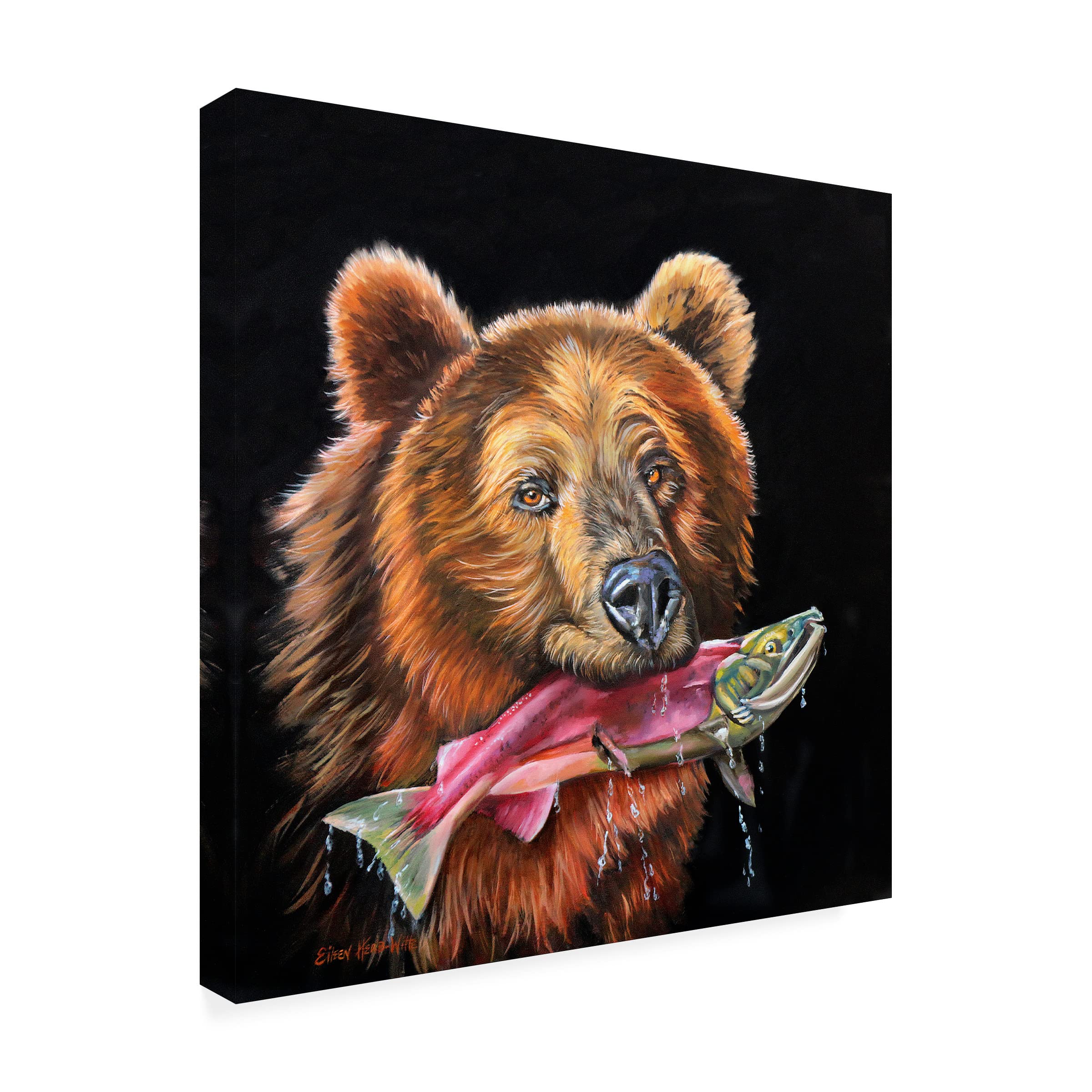 Trademark Fine Art 'Grizzly Catch' by Eileen Herb-Witte - Stunning Wildlife Canvas Print for Home & Office Decor - Perfect for Living Room, Bedroom or Office Wall Art
