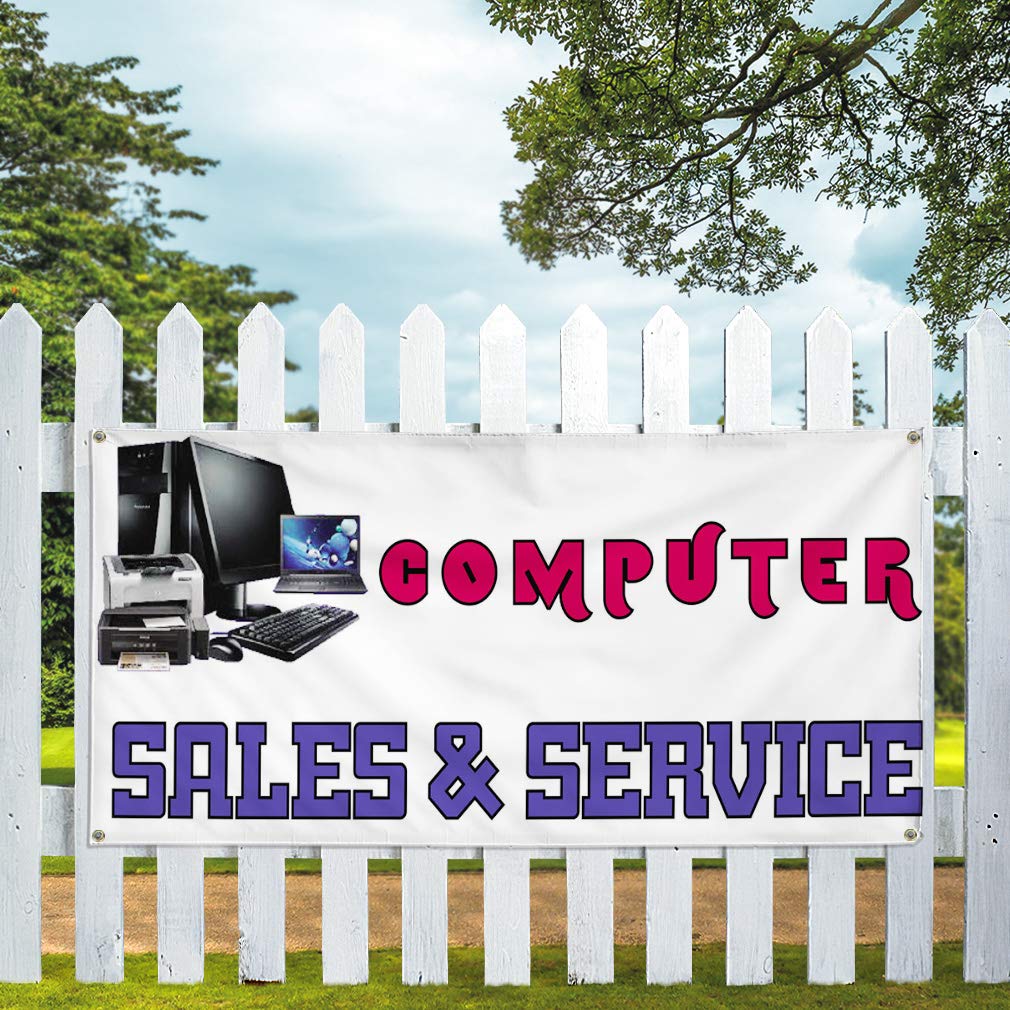 Vinyl Banner - 60x144 Inches, Weatherproof & Durable with 10 Grommets - Ideal for Computer Sale & Service, Business Advertising, Outdoor Yard Signs - Perfect for Retail Stores, Trade Shows & Industrial Use