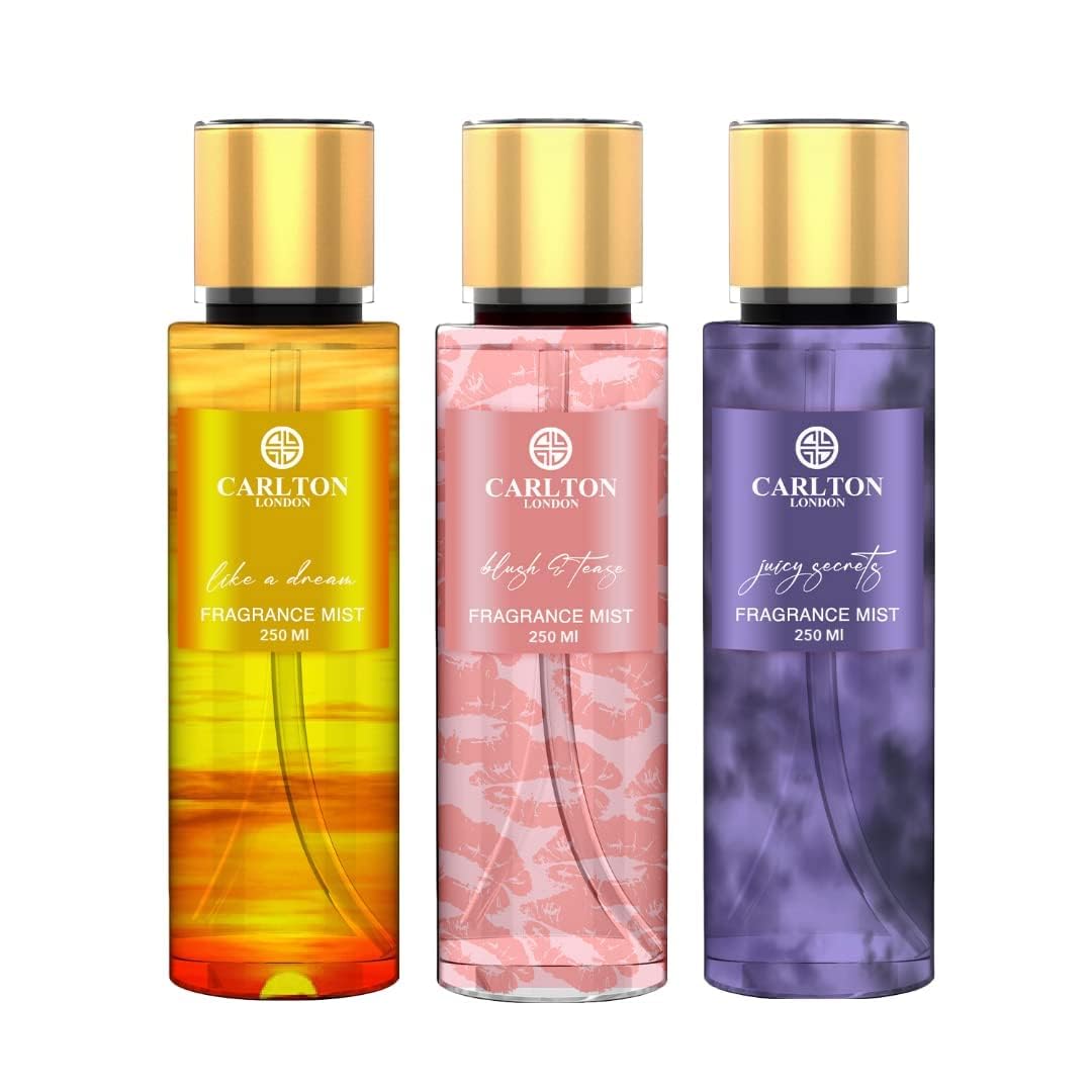 Carlton London Women's Body Mists Set - 3 Pack (250ml Each) | Like A Dream, Blush & Tease, Juicy Secrets Fragrances | Long Lasting Body Spray for Women | Perfect for Daily Use, Gym, Office & Special Occasions