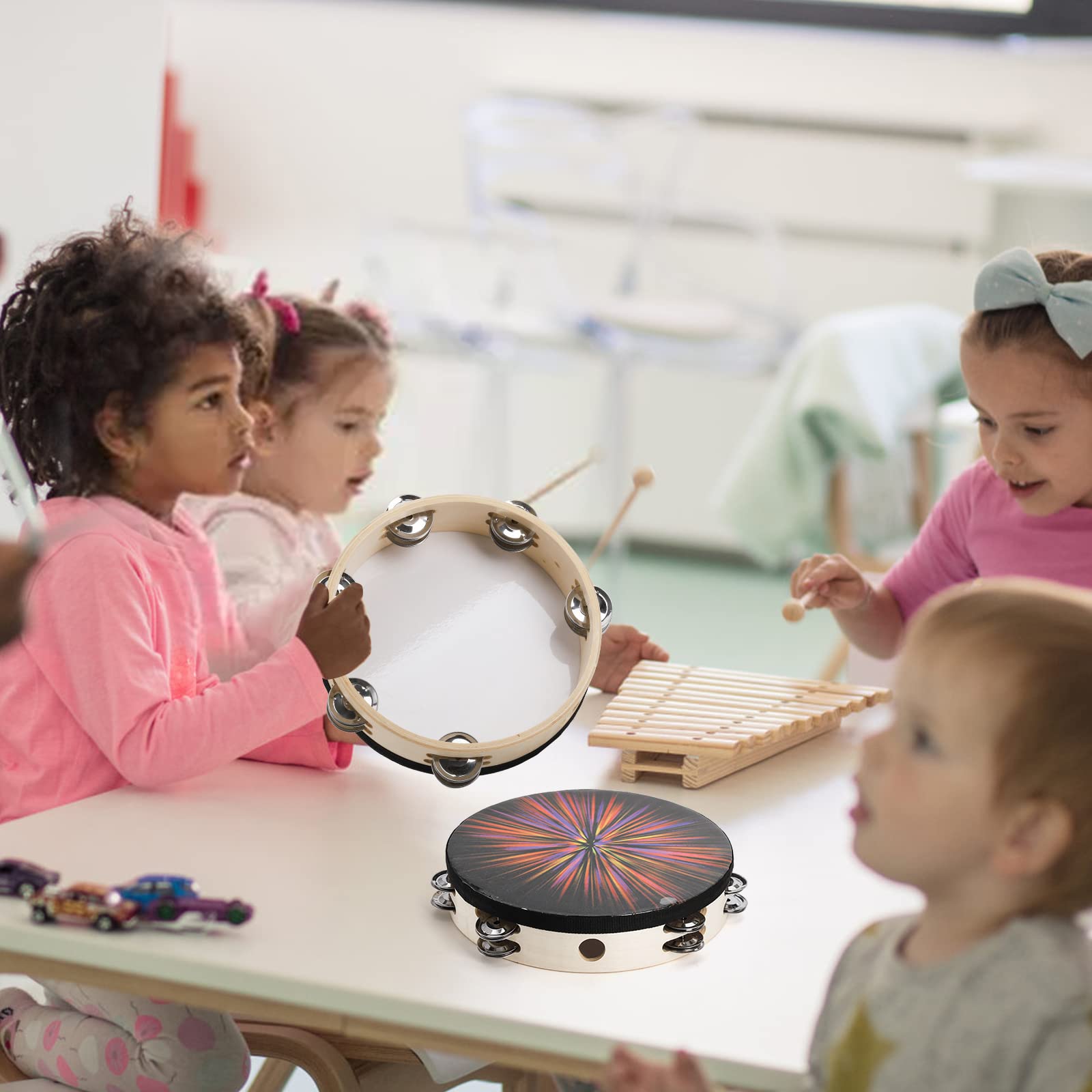ZEAYEA 2 Pack Handheld Tambourine Set - 8 Inch & 10 Inch Double Row Jingle Percussion Instrument for Kids, Adults, Church & Music Education - Perfect for Games, Parties, Worship & Classroom Activities