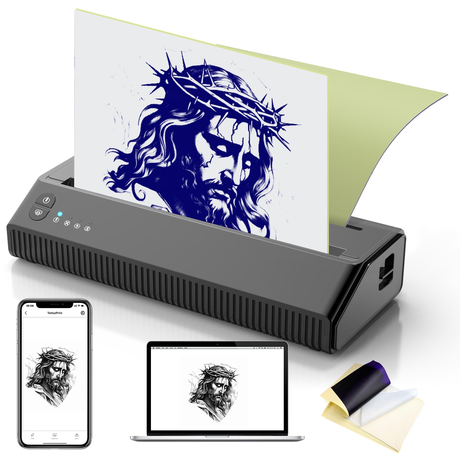 3D Bluetooth Tattoo Stencil Printer - Wireless Thermal Transfer Printer for Tattoo Artists | Compatible with Android, iOS, iPhone & PC | Perfect for Tattoo Shops, Home Studios & Professional Tattooing