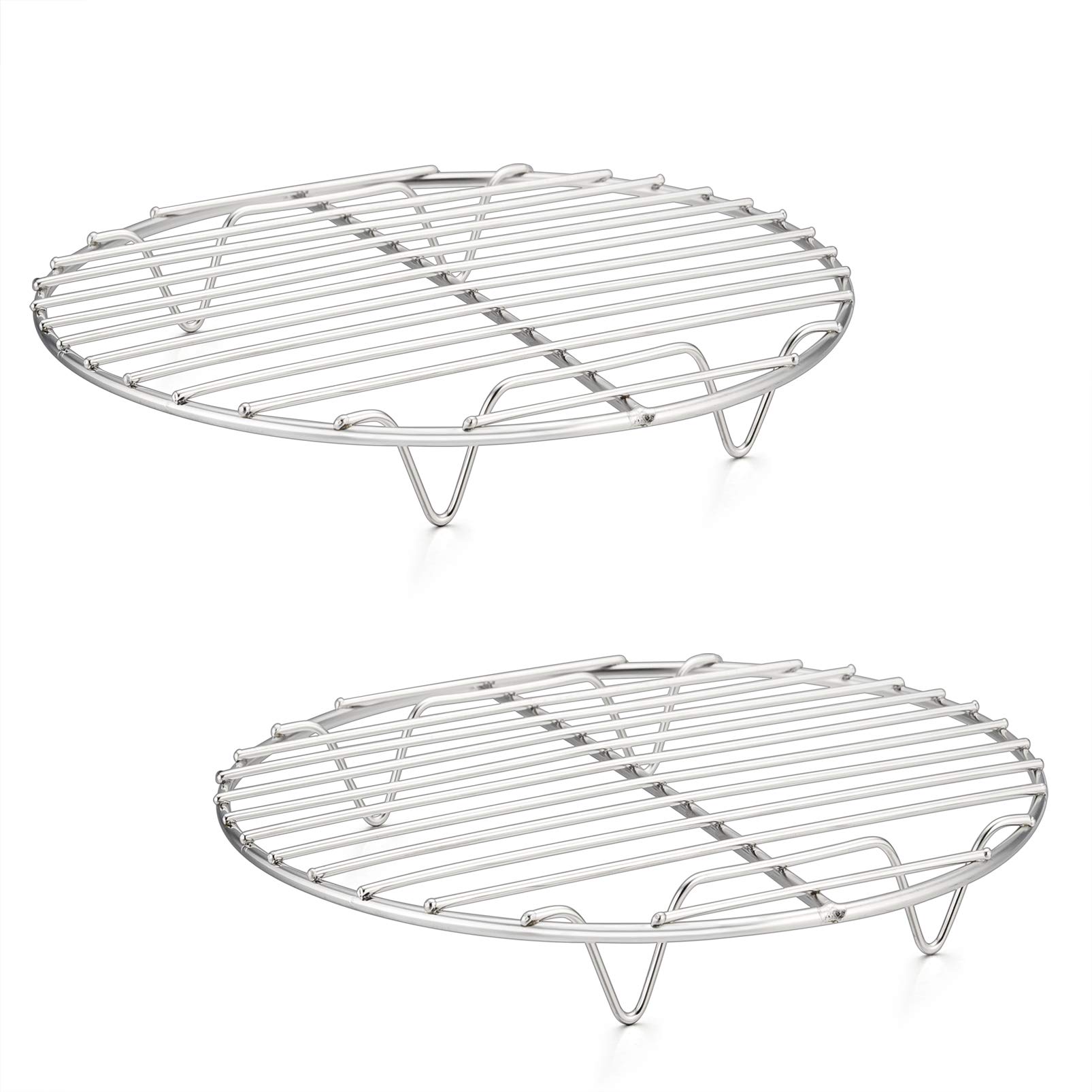 P&P CHEF Stainless Steel Cooking Rack - 2 Pack Round Baking Rack for Air Fryer, Pressure Cooker, Oven - Perfect for Steaming, Cooling & Baking - Dishwasher Safe 7.5 Inch - Ideal for Meal Prep, Roasting Veggies & Reheating Leftovers