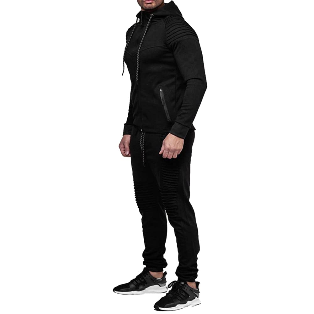 Men's Casual Full Zip Hoodie & Jogger Sweatsuit Set - Lightweight Athletic Tracksuit for Running, Gym, Workout & Lounge Wear - Comfortable Sports Sweatpants & Jacket Outfit