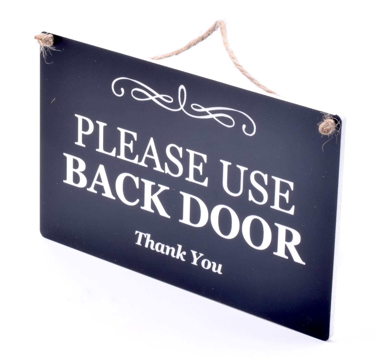 Stylish Black and White Engraved 'Please Use Back Door' Sign Plaque - Durable Home & Office Notice for Front Door, Back Door, and Business Entrance - Perfect for House, Apartment, and Commercial Buildings
